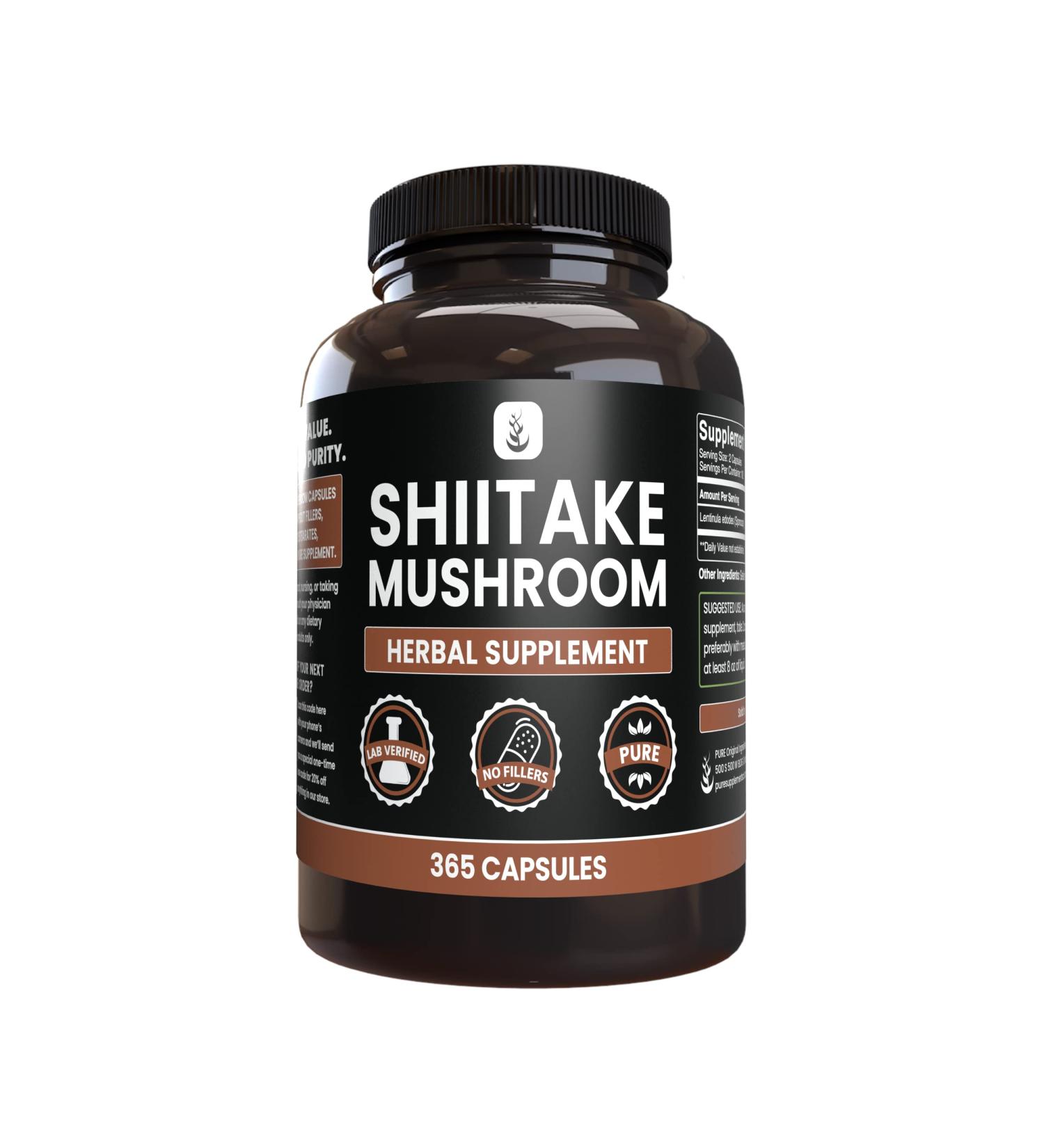 PURE ORIGINAL INGREDIENTS Shiitake Mushroom (365 Capsules) No Magnesium Or Rice Fillers Always Pure Lab Verified 365 Count (Pack of 1) - Buy Online on GoSupps.com