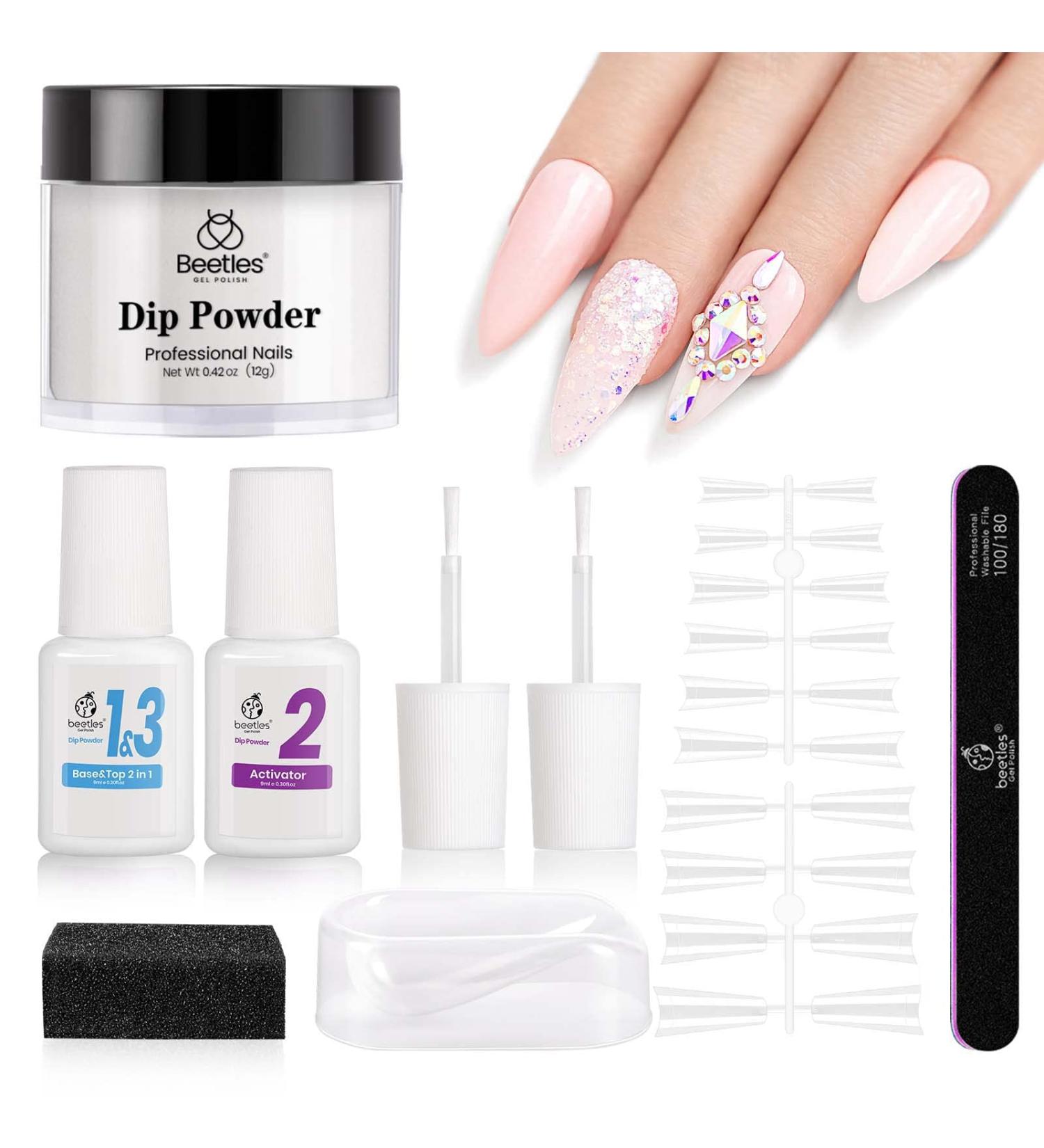 Beetles Nail Dip Powder Kit - Clear Dipping Powder with Base & Top Coat Activator for French Manicure & Nail Extension - Nail Art Kit for Beginners - Buy Online on GoSupps.com