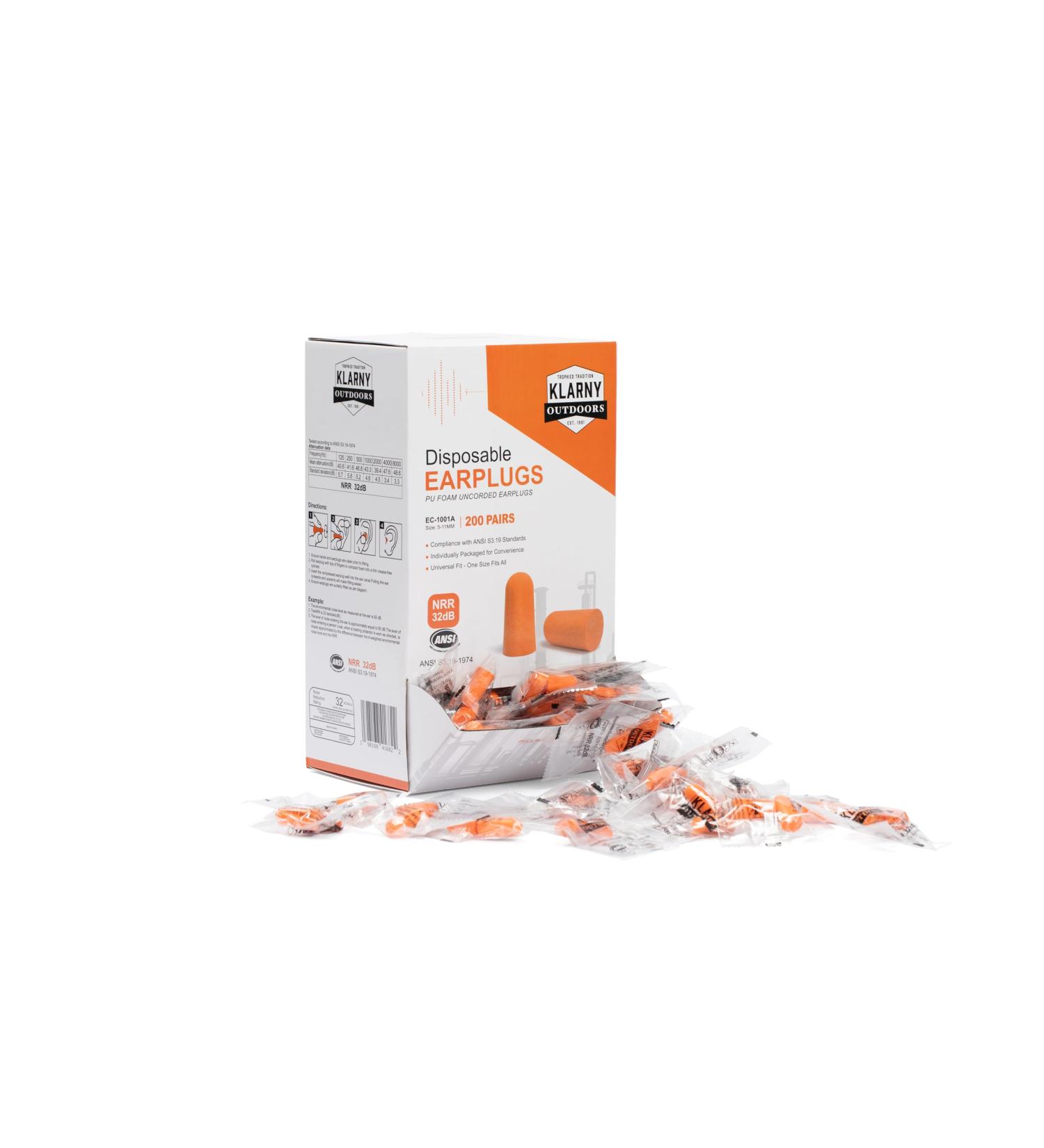 Klarny Outdoors Soft Foam Ear Plugs - 200 Pairs 32dB Noise Reduction for Sleeping Concerts & Work - Buy Online on GoSupps.com