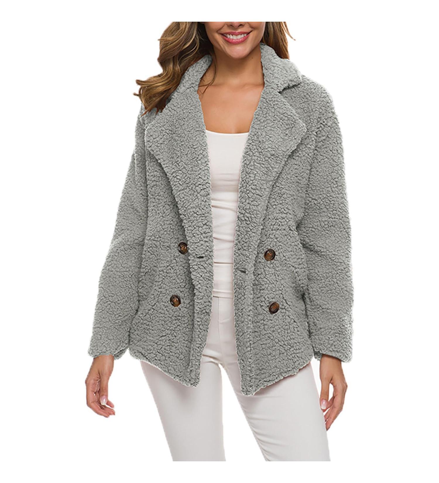 Women's Fluffy Warm Fleece Plush Zipper Jacket - Thick Hooded Cardigan & Autumn Winter Coat - 4XL Gray - Buy Online on GoSupps.com