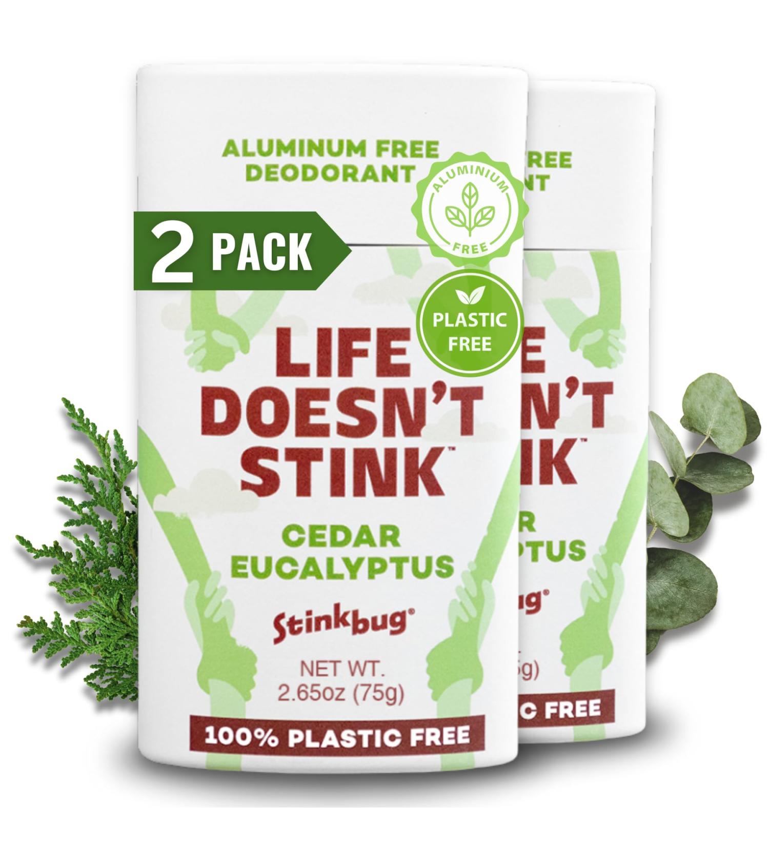 Stinkbug Naturals Organic Plastic Free Deodorant Stick - Cedar Eucalyptus Aluminum Free 2-Pack | Eco-Friendly Natural Ingredients Activated Charcoal - Buy Online on GoSupps.com