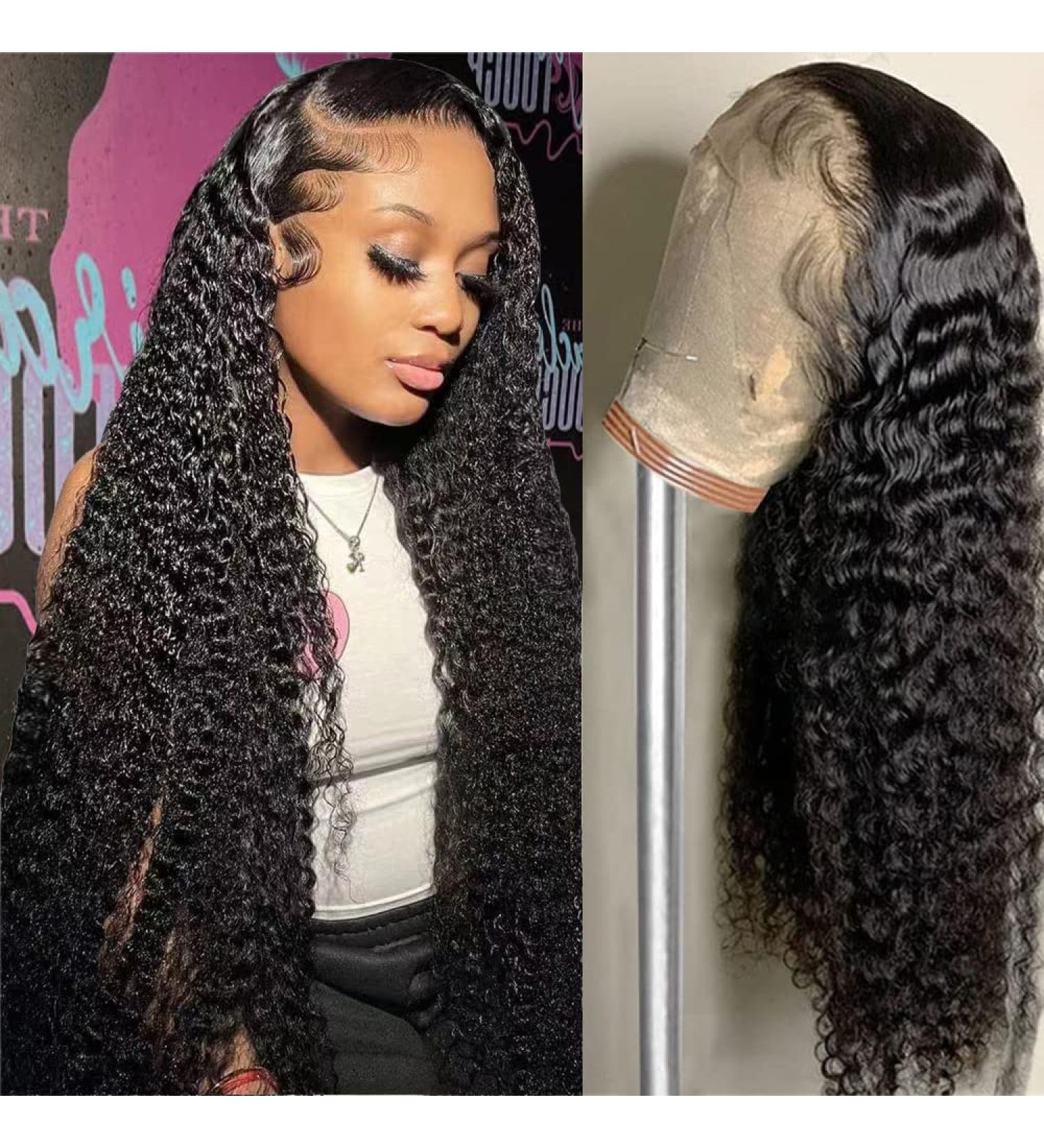 Hepoiss 28 Inch Deep Wave Human Hair Lace Front Wig | HD Lace Frontal Wig for Women | Natural Black Color, Pre-Plucked and Glueless - Buy Online on GoSupps.com