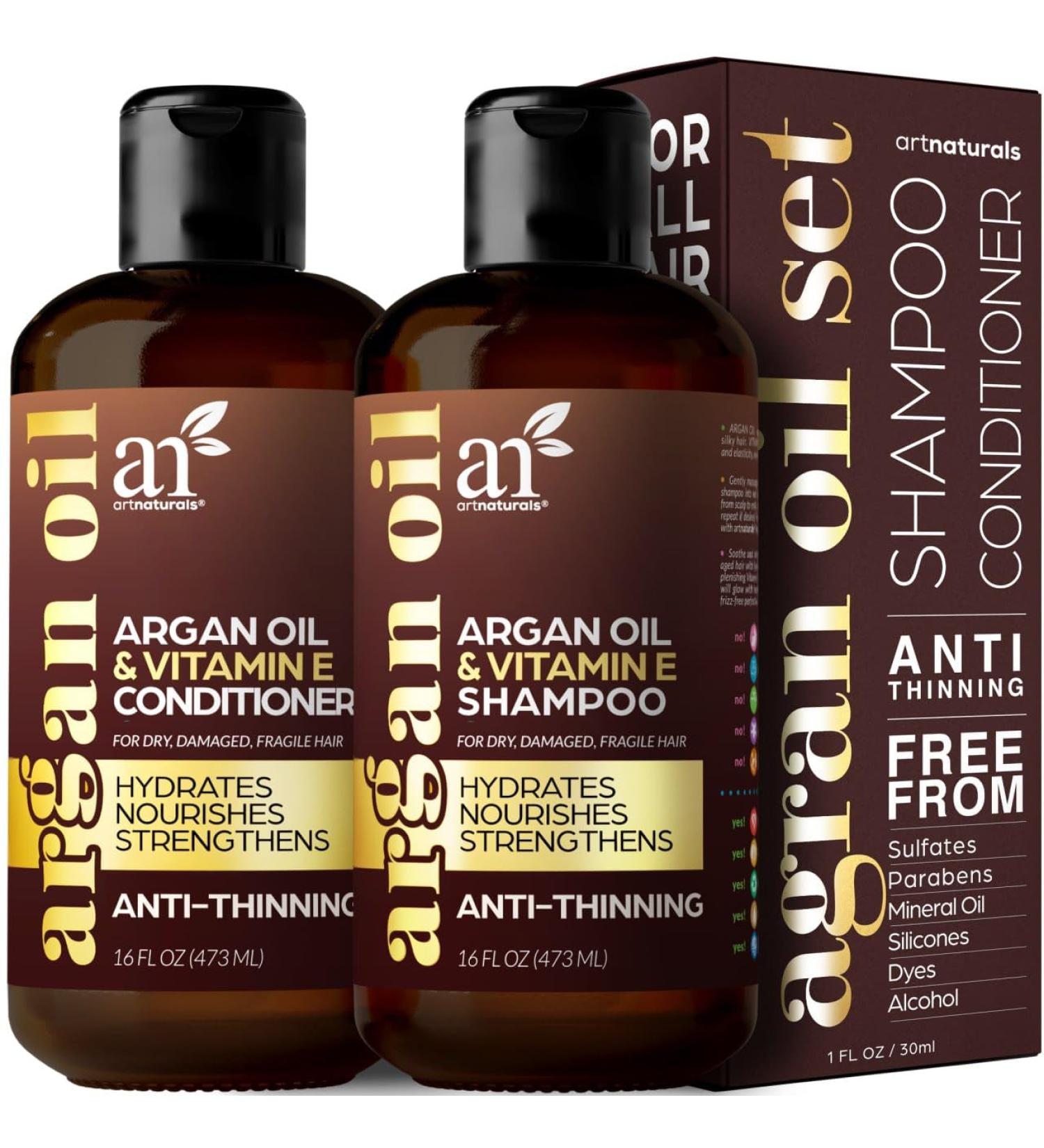 ArtNaturals Moroccan Argan Oil Hair Loss Shampoo & Conditioner Set - Sulfate-Free Treatment for Hair Loss, Thinning Hair & Hair Growth - 16 Fl Oz (2 Pack) - For Men & Women - Buy Online on GoSupps.com