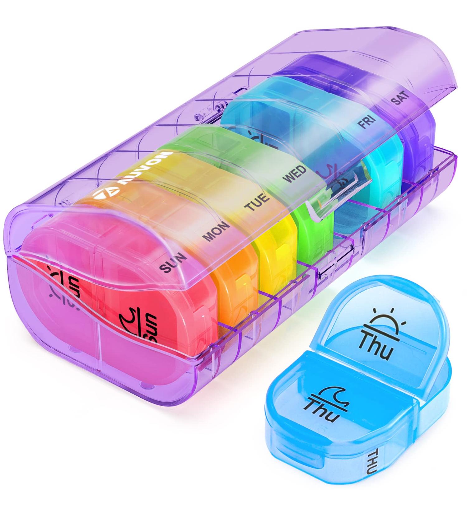 AUVON 2 Times a Day Weekly Pill Organizer AM PM - Purple | 7-Day Pocket Case for Vitamins, Medicine, Supplements - Buy Online on GoSupps.com
