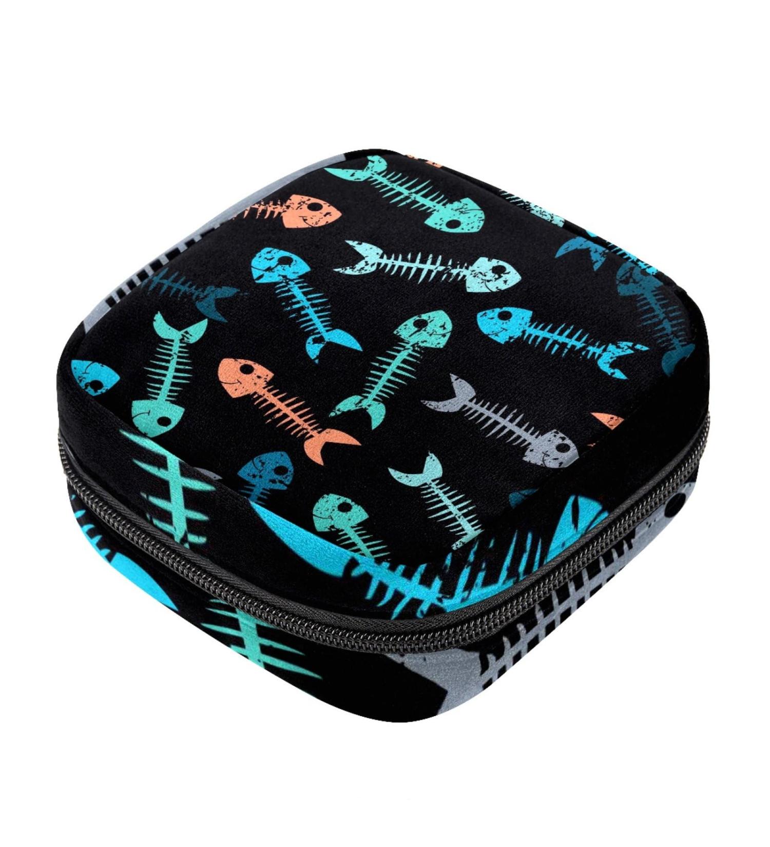 Fish Bone Print Sanitary Napkin Storage Bag | Portable Period Kit Pouch | Menstrual Cup Pad Pouch for Women/Girls - Color 11 - Buy Online on GoSupps.com