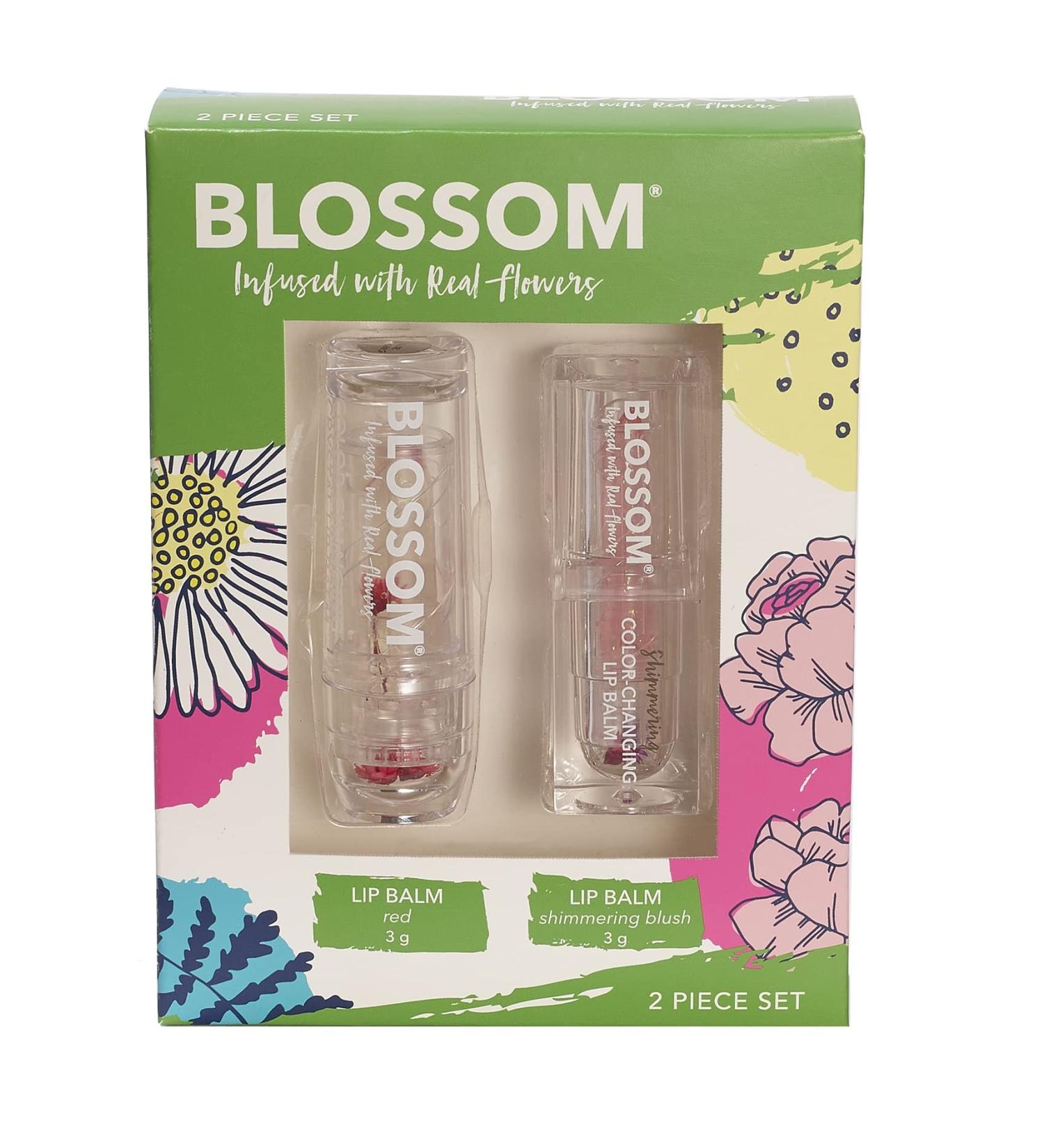 Blossom Custom Color Changing Strawberry Scented Lip Balm 2 Pack - Red Shimmer Sparkle Lip Stain infused with Real Flowers 6g - Buy Online on GoSupps.com
