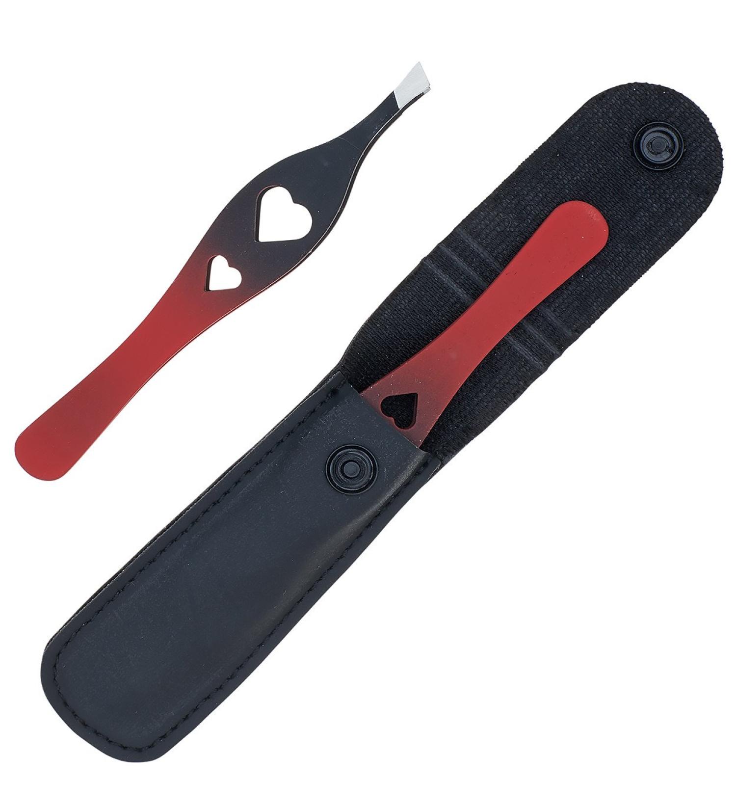 Heart Tweezers for Eyebrows - Black Red Lacquered Stainless Steel Cosmetic Hair Pluckers - Buy Online on GoSupps.com