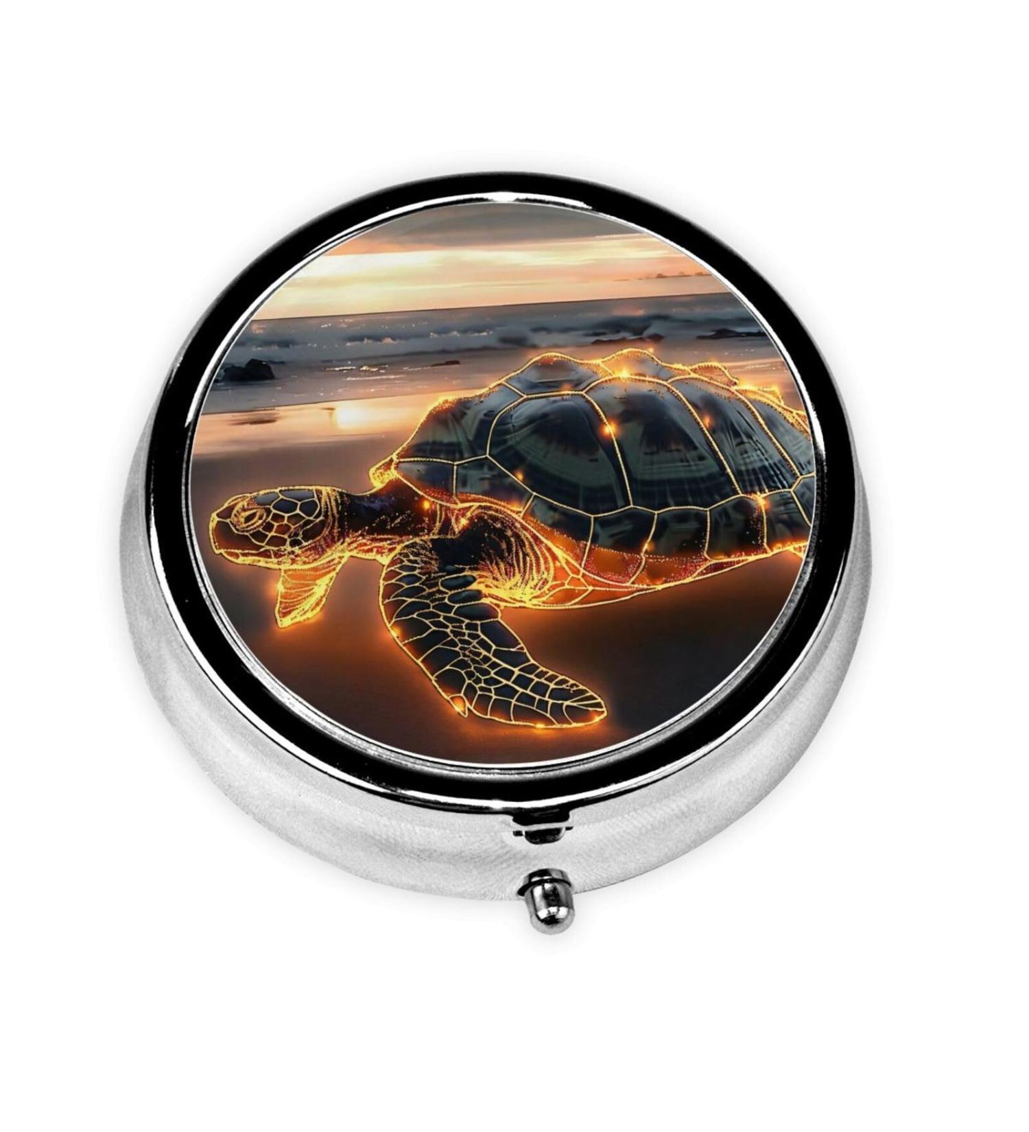 Shop Glittering Turtle Portable Metal Pill Box - Round Mini 3-Compartment Design for Small Pills | Ideal for Travel | Buy Now - Buy Online on GoSupps.com