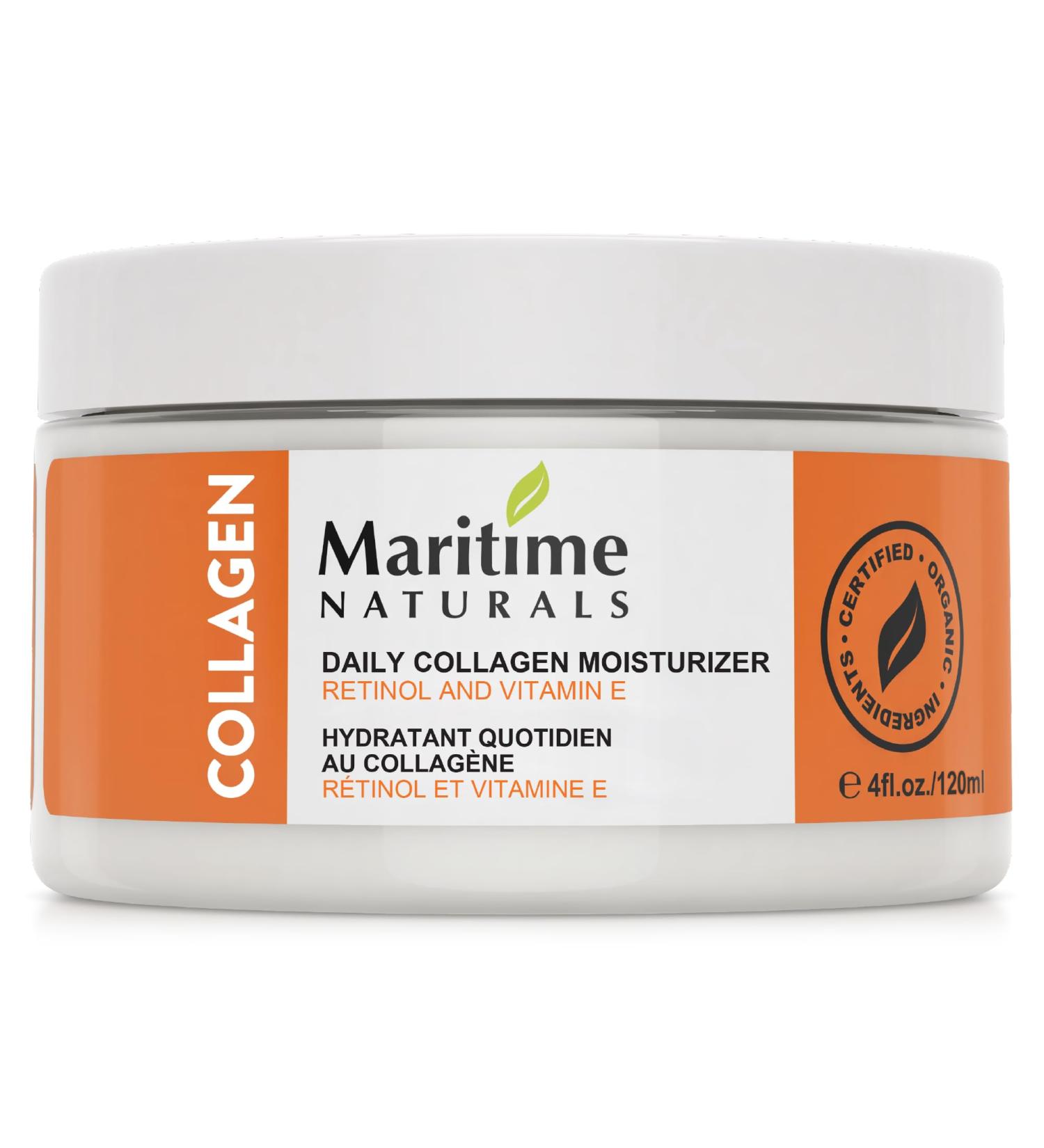 Maritime Naturals Daily Collagen Moisturizer Retinol Cream Collagen Jojoba Oil & Vitamin E Face Cream for Women & Men Made with Organic Ingredients 120 ml - Buy Online on GoSupps.com