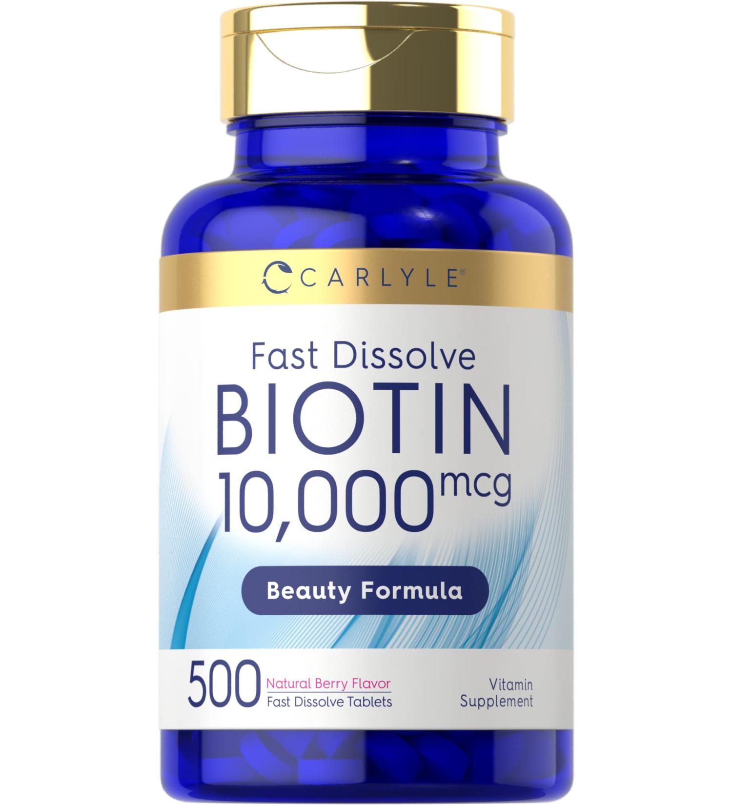 Carlyle Biotin 10 000mcg | 500 Fast Dissolve Tablets | for Hair Skin and Nails | Maximum Strength | Vegetarian Non-GMO Gluten Free Supplement 500 Count (Pack of 1) - Buy Online on GoSupps.com