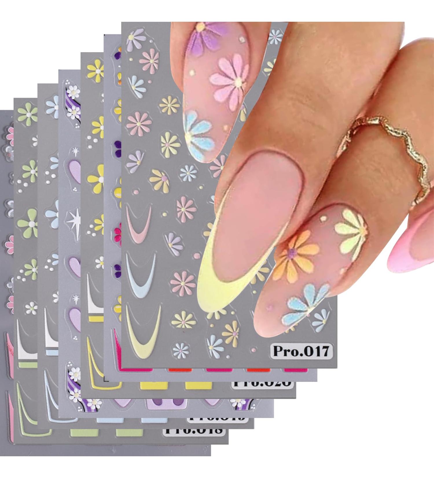 VOTACOS 7 Sheets Flower Nail Art Stickers - 3D Embossed Spring Floral Decals for Manicure | Colorful Daisy French Tip Accessories - Buy Online on GoSupps.com
