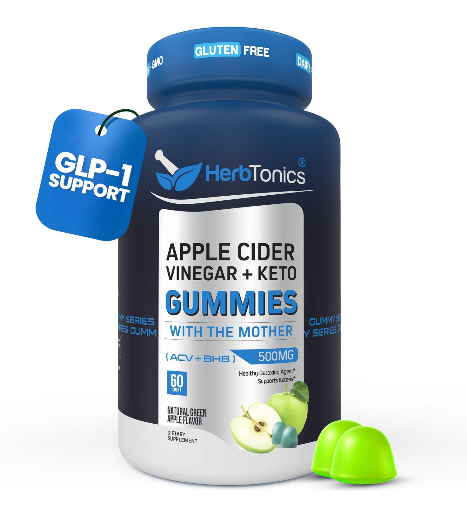 Herbtonics Keto Apple Cider Vinegar Gummies | Digestion & Detox | GLP-1 Support | Sugar Free BHB Advanced Formula for Keto Support - Raw ACV with The Mother - 60 Vegan ACV Gummies 60 Count (Pack of 1) - Buy Online on GoSupps.com
