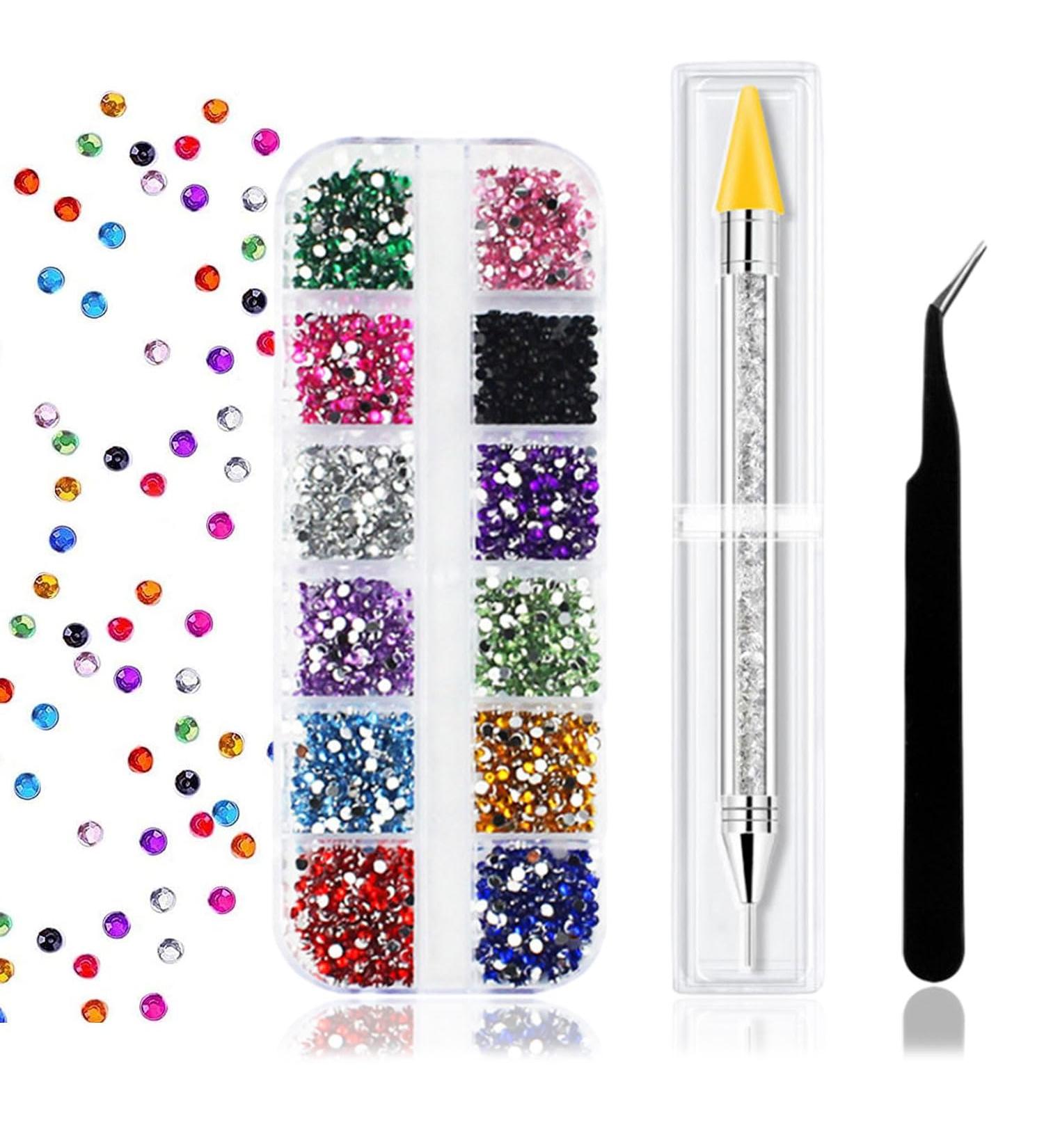1500 Pcs Rhinestones Nail Gems Flat Back Crystal Rhinestones with Pick Up Tweezers and Rhinestone Picker Dotting Pen Tools for Nails Clothes Teeth Face DIY Crafts - Buy Online on GoSupps.com