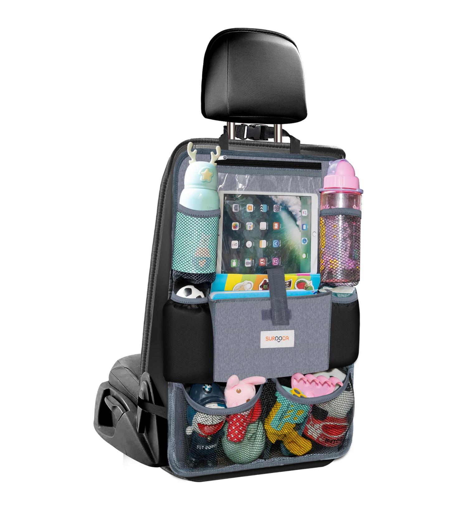 Surdoca Car Seat Organiser - 4th Gen, 9 Pockets, iPad Holder, Toy Storage, Water-Proof Back Seat Protector - Grey - Buy Online on GoSupps.com