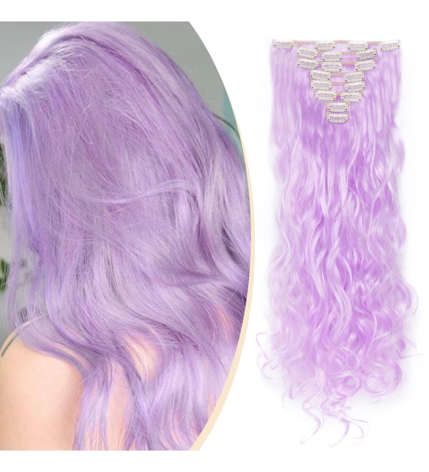 S-noilite 24 inch Curly Light Purple Clip In Hair Extensions - 8pcs Full Head Extension Set | Sexy Lady Fashion Choice in 60 Colors - Buy Online on GoSupps.com