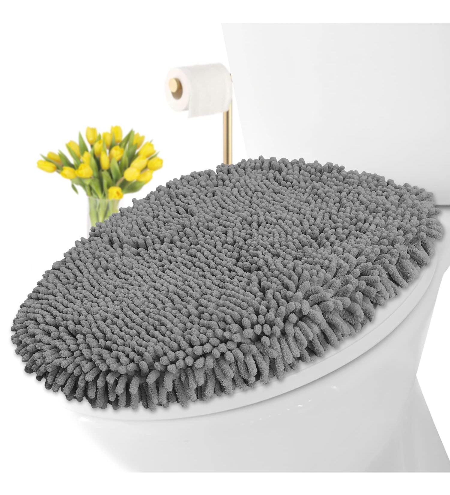 LuxUrux Toilet Lid Cover - Extra-Soft Plush Seat Washable Shaggy Microfiber Standard Lid Cover for Bathroom - Light Grey (18 x 18'') - Buy Online on GoSupps.com