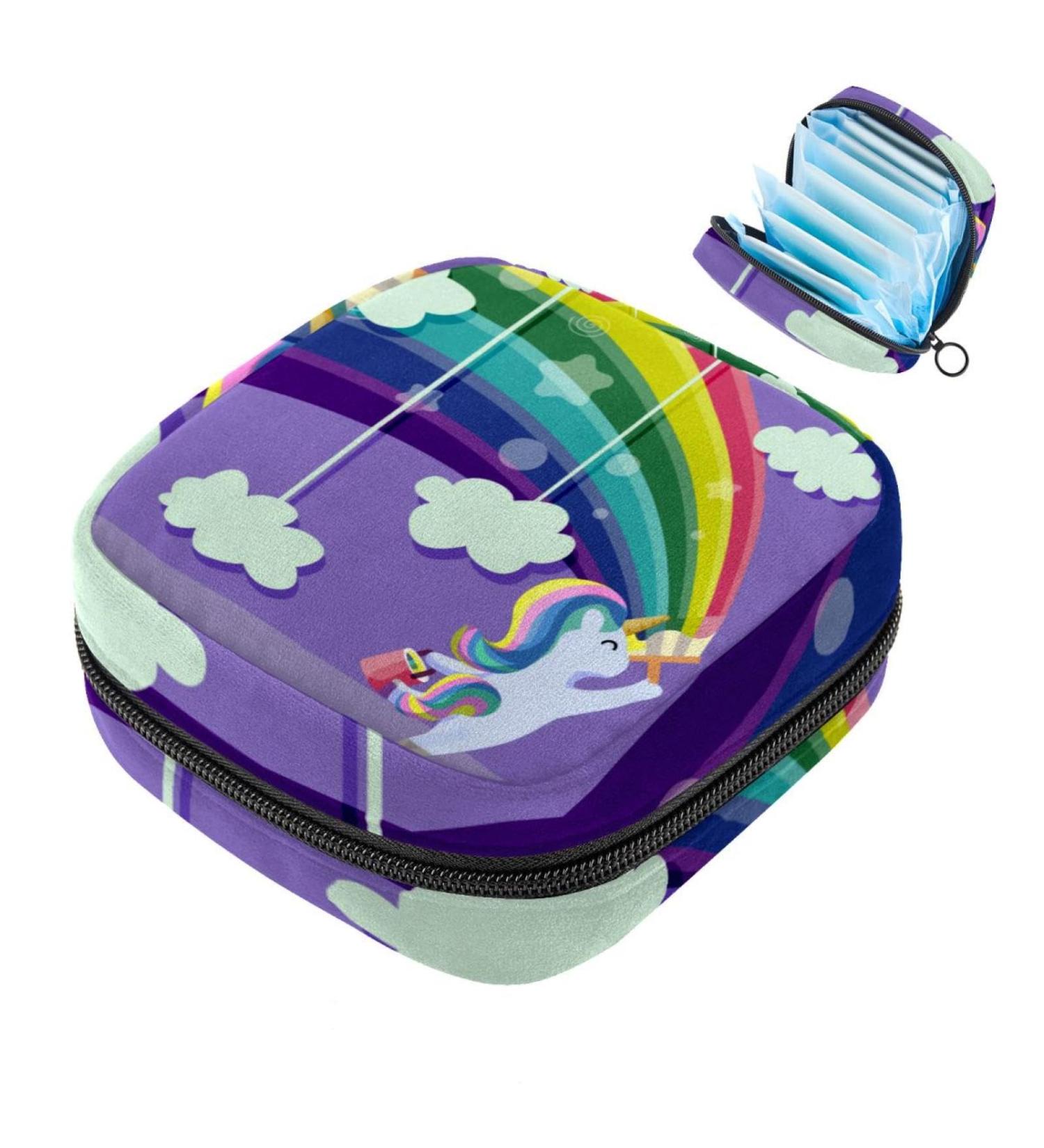 Portable Women s Storage Bags for Bandages Menstrual Pads & Tampons - Magical Rainbow Cartoon Clouds Design - Buy Online on GoSupps.com