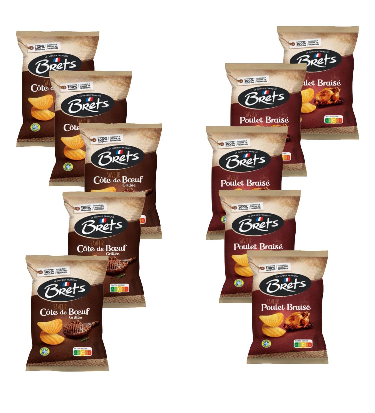 ASSORTIMENT Chips BRET'S - 10 Paquets : Chips Poulet Brais (5 x 125 gr) + Chips Saveur C te de B uf Grill e (5 x 125 gr)
