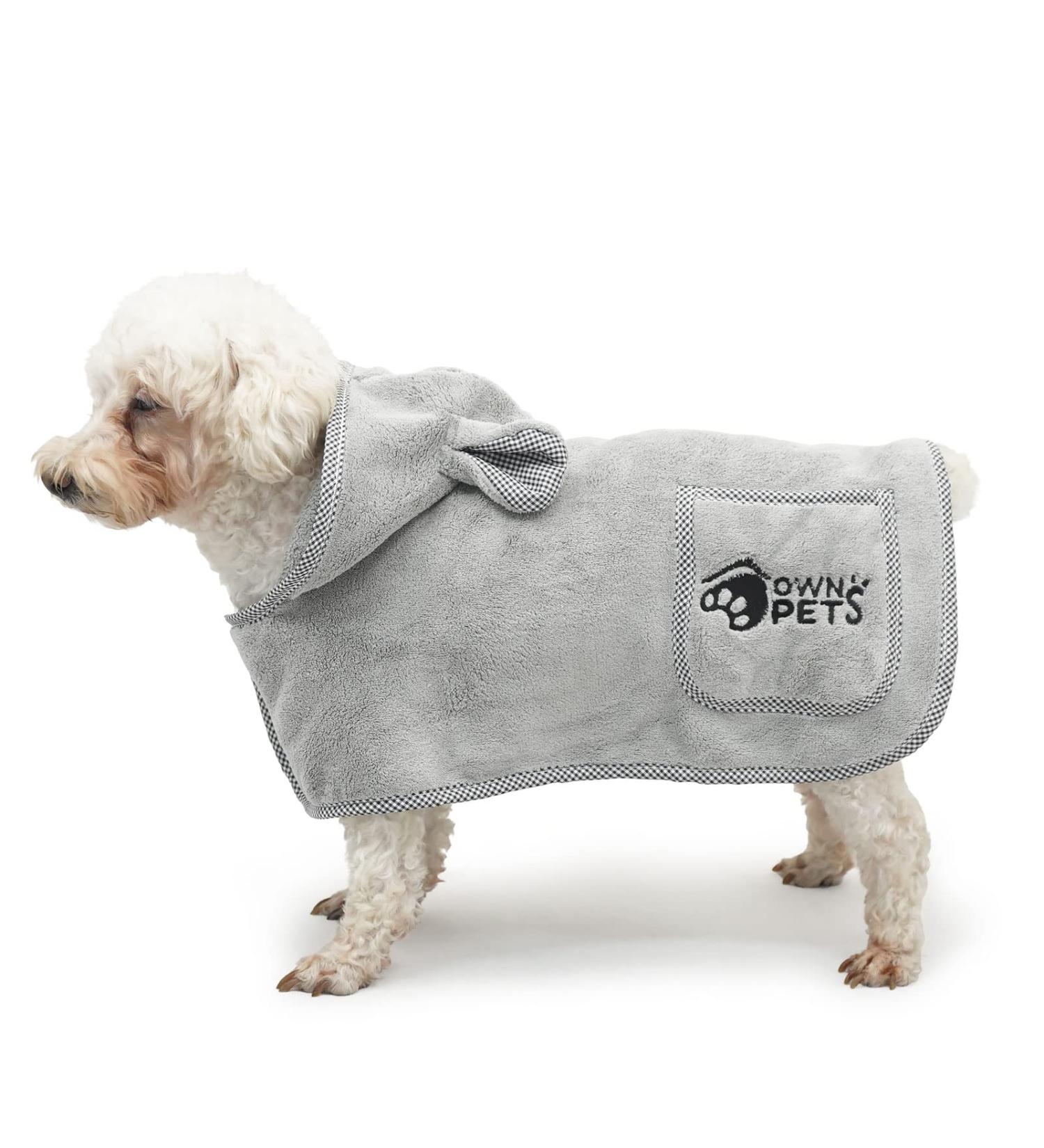 Ownpets Dog Bathrobe - Absorbent Terry Towel with Velcro Fastener & Adjustable Fit (XS | Gray) - Rapid Drying for Enhanced Bath Time - Buy Online on GoSupps.com