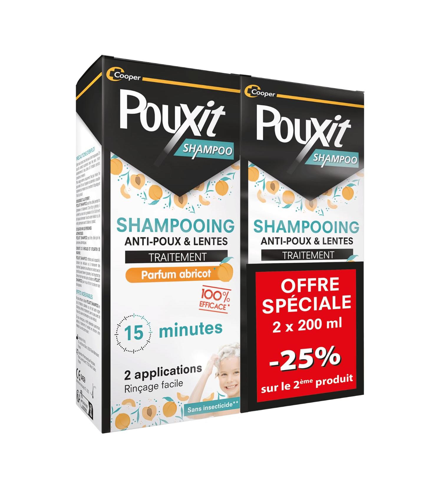 POUXIT - Shampooing anti-poux et lentes - Agit en 2 applications de 15 minutes (1) - Traitement du cuir chevelu - Parfum abricot - Lot de 2 -Flacon de 2x200 ml - Buy Online on GoSupps.com