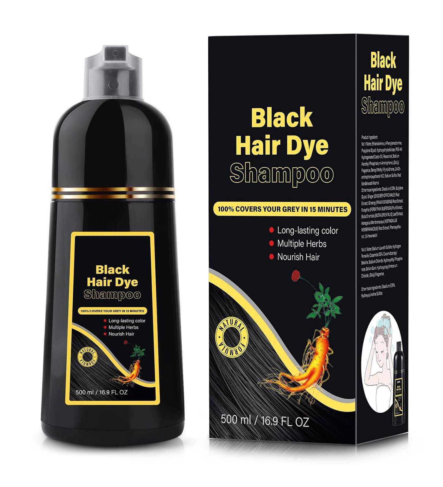 Buy Black Hair Dye Shampoo 3 in 1 - Herbal Grey Coverage Shampoo for Men & Women | 500ml - Buy Online on GoSupps.com