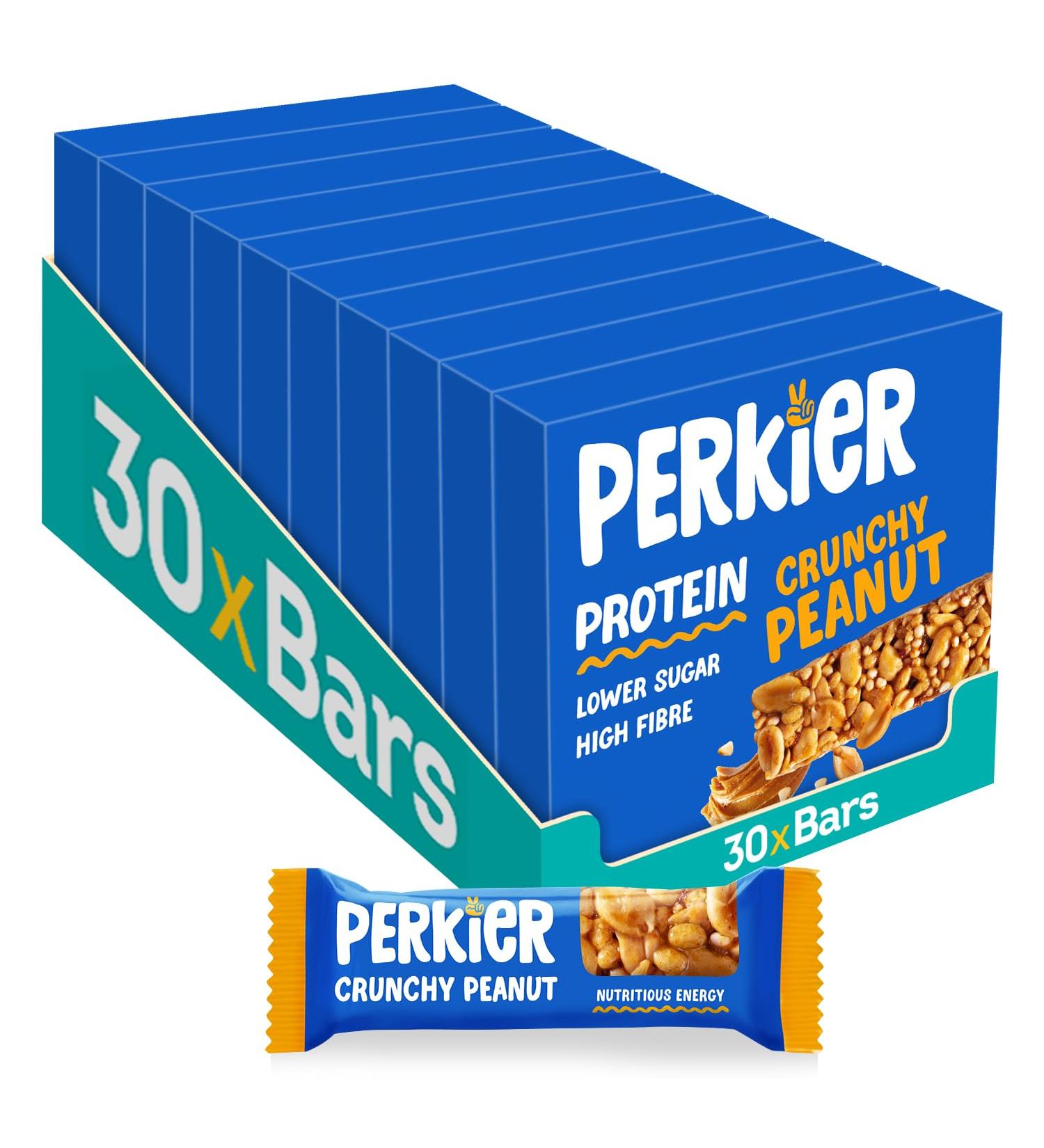 Perkier Crunchy Peanut Snack Bars (30 Pack) - Vegan, Gluten-Free, High Protein & Fiber - Buy Online on GoSupps.com