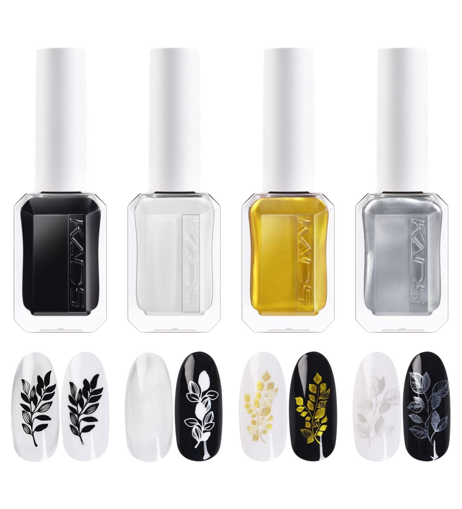 4 Colours 10ml Nail Polish Set Printed Jelly Nail polish Gold silver metallic colors Nail Pigment Polish Lacquer Nail Art Design Drawing Tool - Buy Online on GoSupps.com