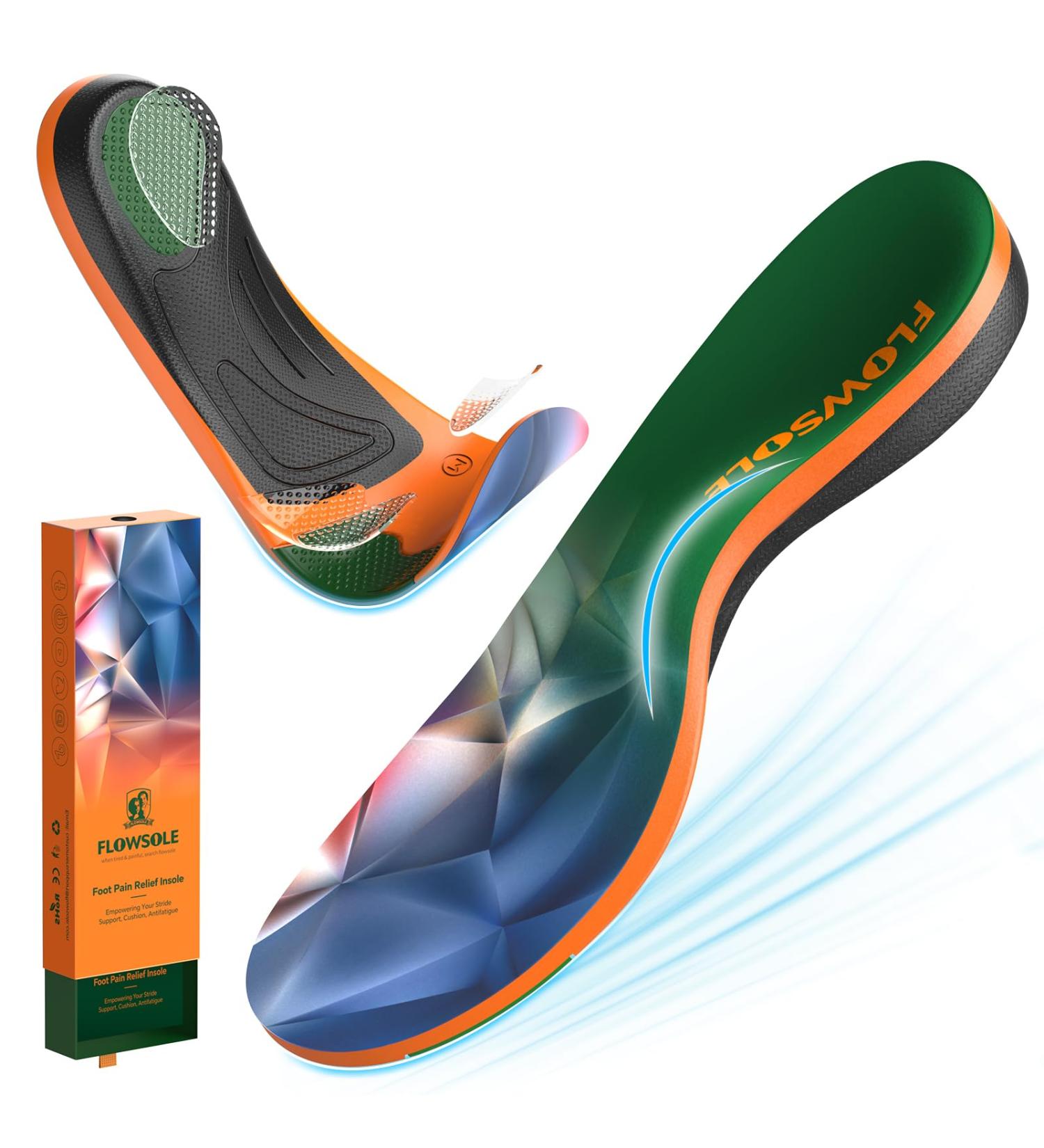 Insoles for Flat Feet - Gel Arch Support & Shock Absorption - Metatarsal Pain Relief Inserts - Comfortable Orthotics for Work Boots & Sneakers - XS Size - Buy Online on GoSupps.com