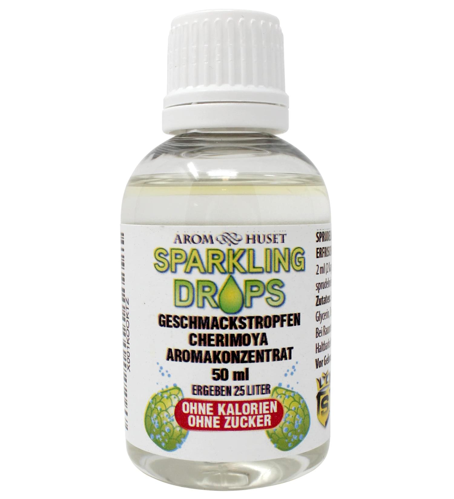 Cherimoya Concentrate Drops - 50ml Bottle Makes 25 Liters Sugar-Free Low Calorie Preservative-Free Aroma for Water Bubblers - Tingling Finished Drink - Buy Online on GoSupps.com