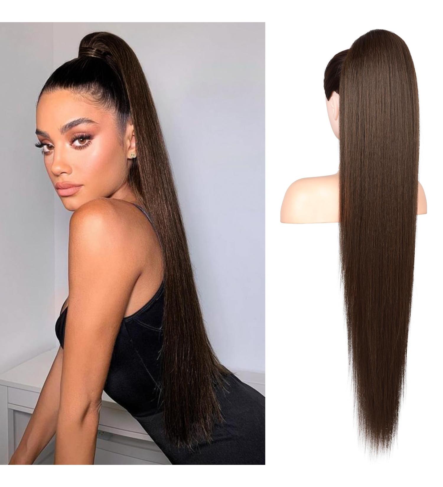 Flufymooz 91 cm Brown Ponytail Extension | Curly & Straight Synthetic Hair for Women - Buy Online on GoSupps.com