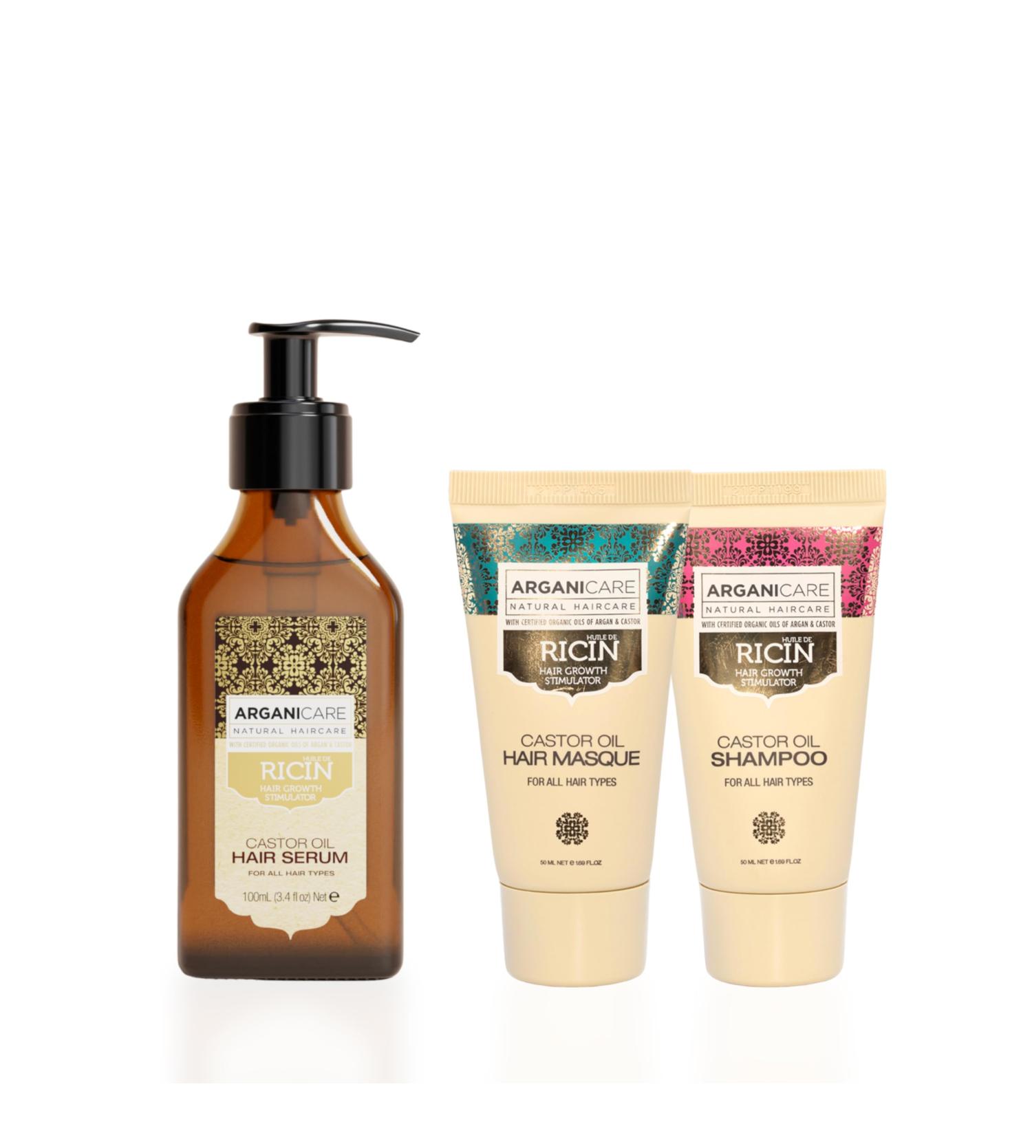 Arganicare ARGANICARE | Castor Oil Range | Protective Serum 100ml + Shampoo 50ml + Mask 50ml | With Organic Castor Oil | Hair Care | Nourishes | Strengthens | Hydrates | All Hair Types