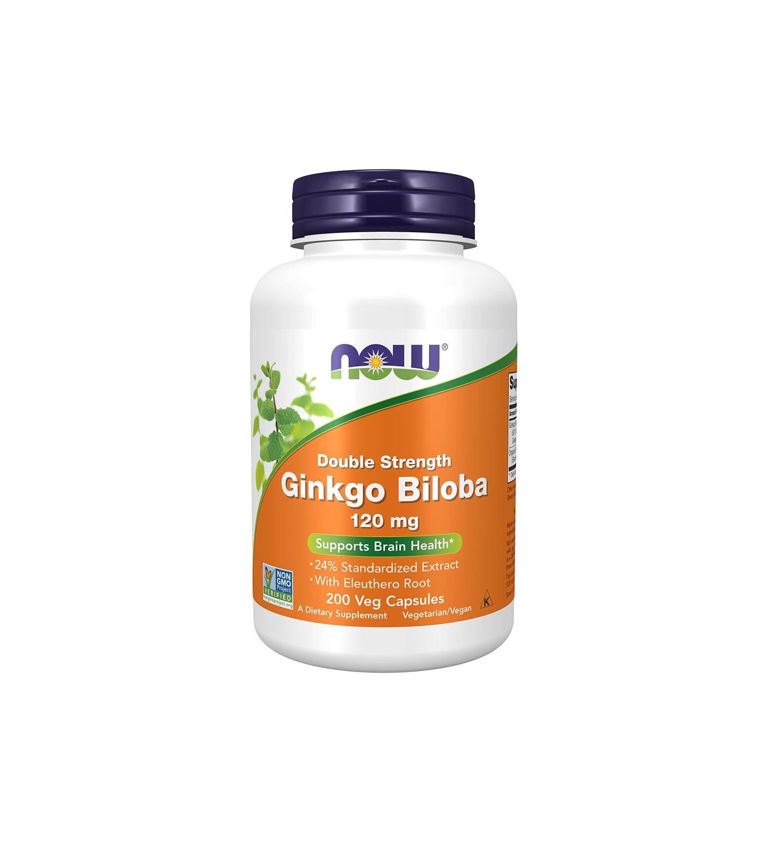 NOW Ginkgo Biloba 120 mg Double Strength Non-GMO 200 Veg Capsules - Buy Online on GoSupps.com