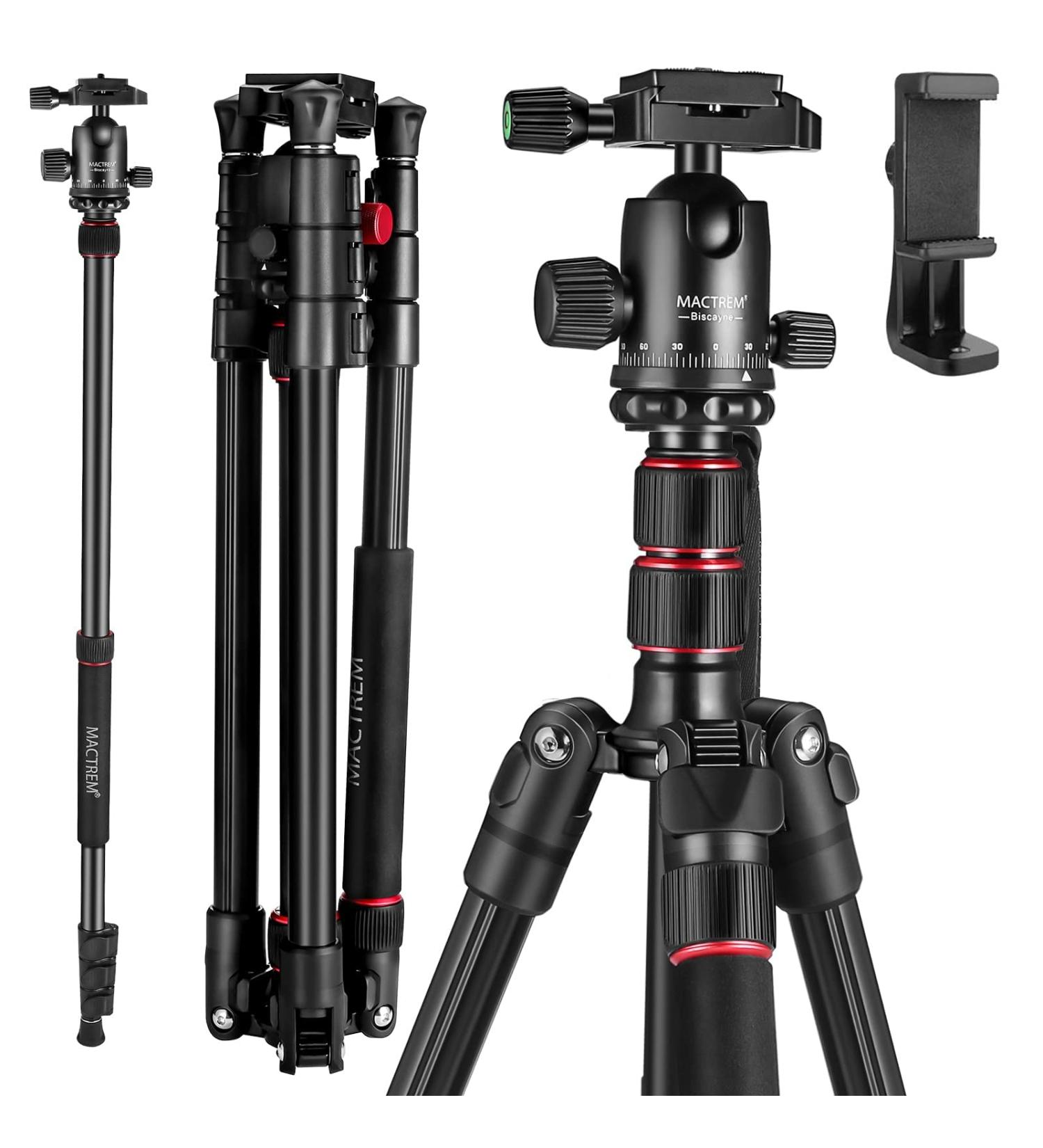MACTREM 80 Camera Tripod: Heavy Duty DSLR Tripod for Travel - 360 Ball Head, Professional Aluminum, Monopod, Carry Bag - Compatible with Canon Nikon Sony, 33lb Load Capacity, 64.5 Inch - Buy Online on GoSupps.com