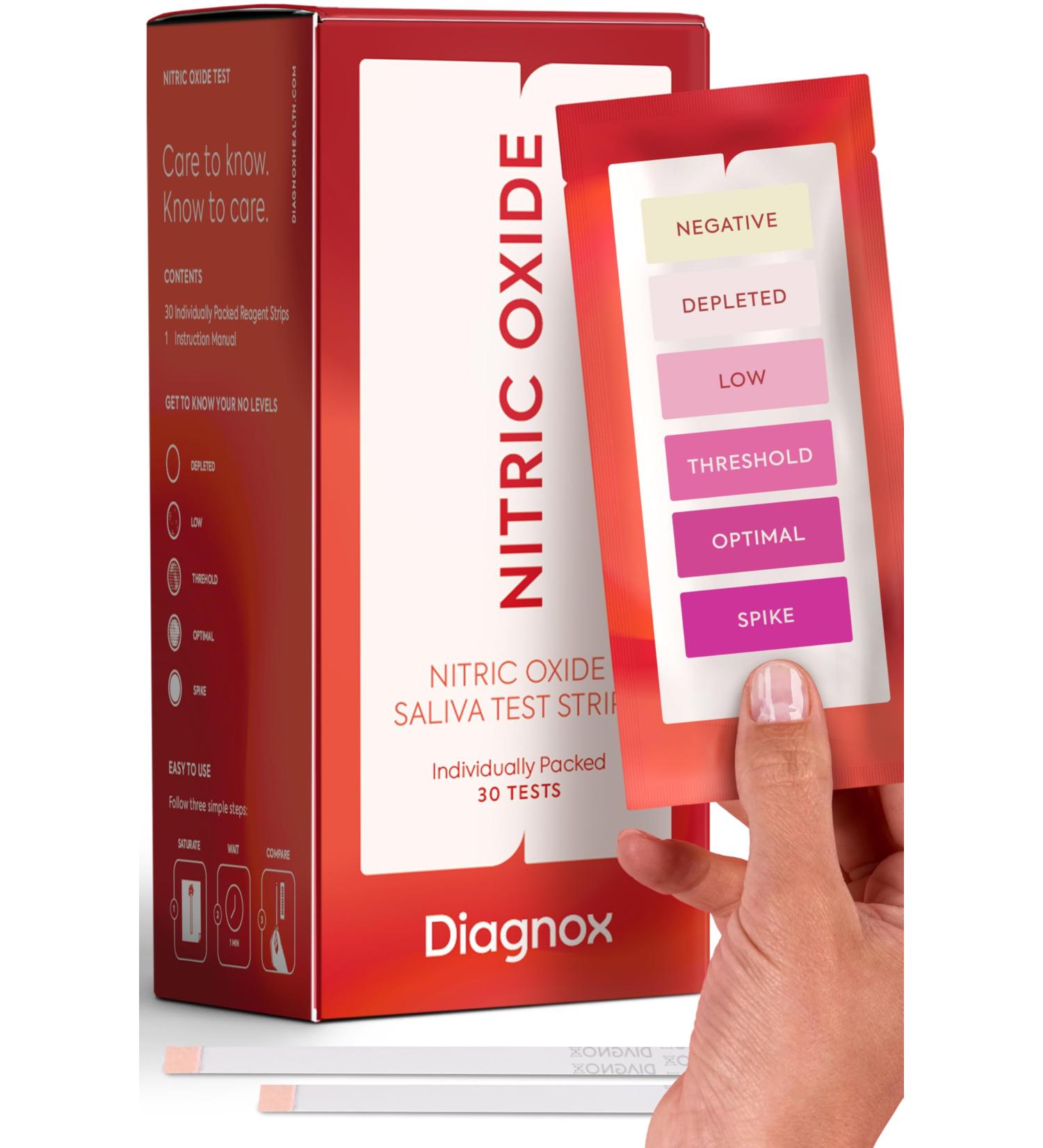 Diagnox Nitric Oxide Test Strips Individually Packed Saliva Test - Nitric Oxide Indicator Strips for Wellness Cardiovascular Health Vitality Performance & Men s Health 30 Tests 1 Count (Pack of 30) - Buy Online on GoSupps.com