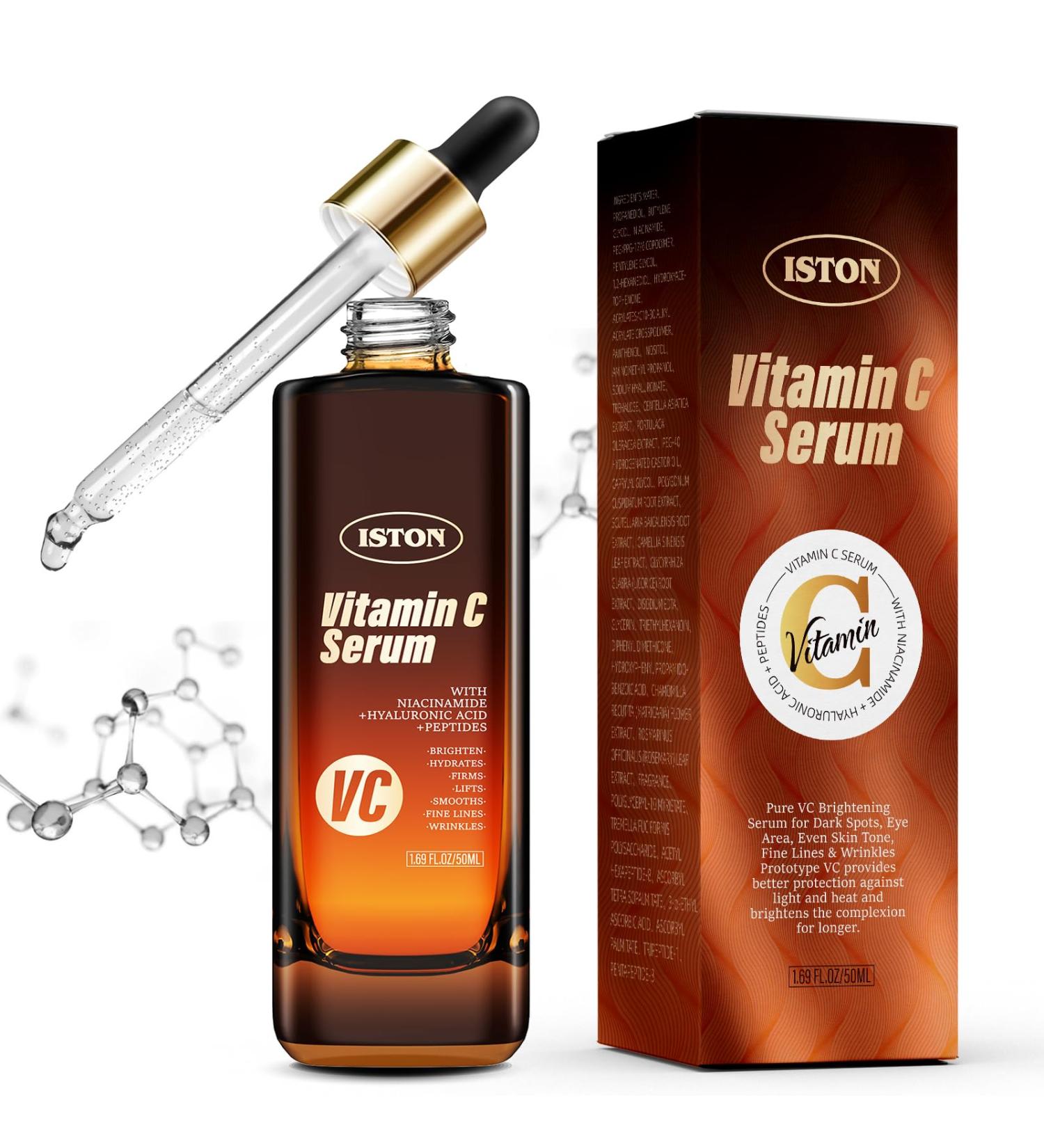 ISTON Vitamin C Face Serum - Hydrate & Rejuvenate with Hyaluronic Acid Niacinamide & Peptides - Anti-Aging Even Skin Tone Reduce Dark Spots - 1.69 Fl Oz - Buy Online on GoSupps.com