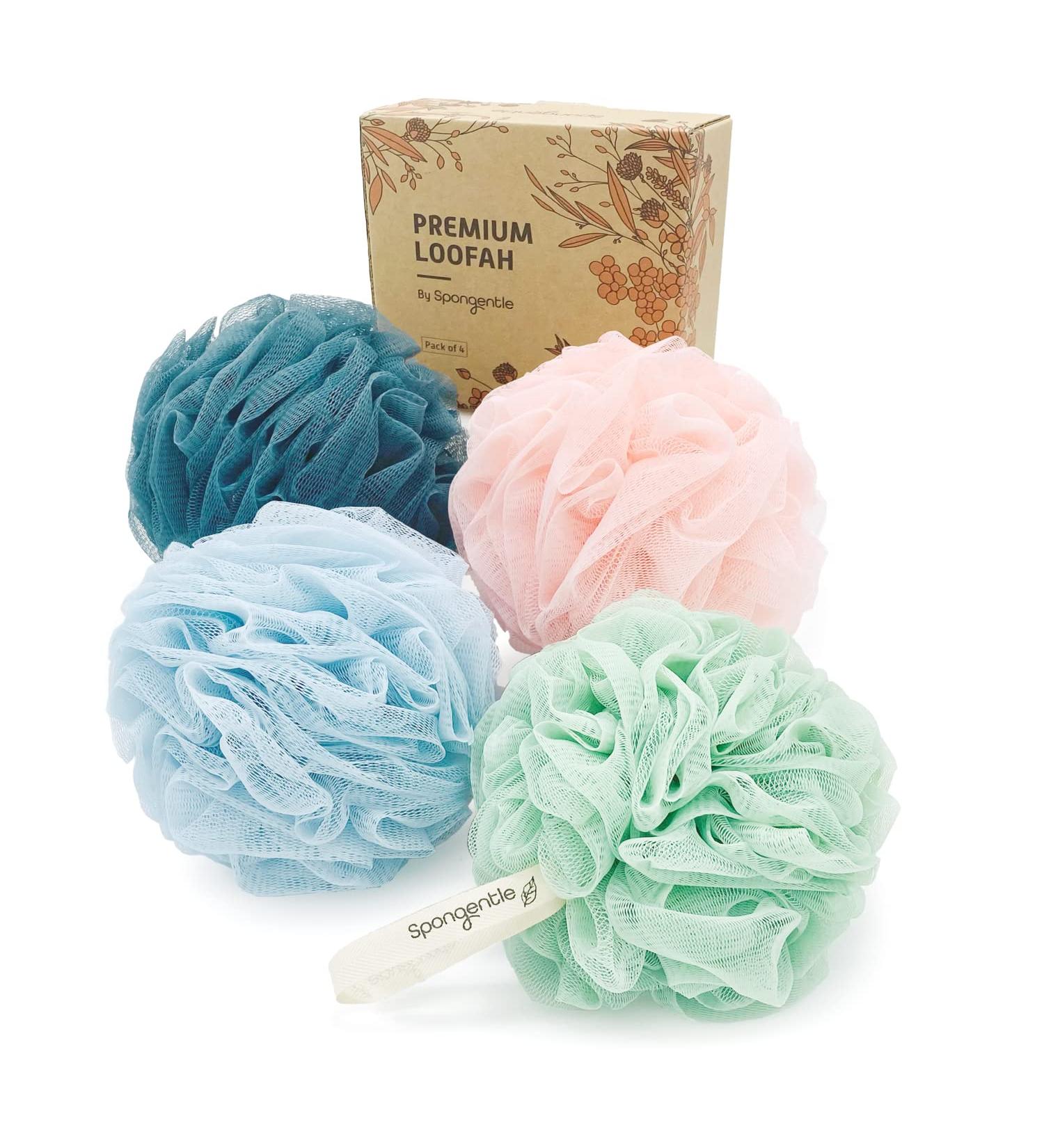 Spongentle Deep Cleansing Loofah Sponge 60g (Pack of 4) - Bath and Shower Exfoliating Body Scrubber for Men and Women - Buy Online on GoSupps.com