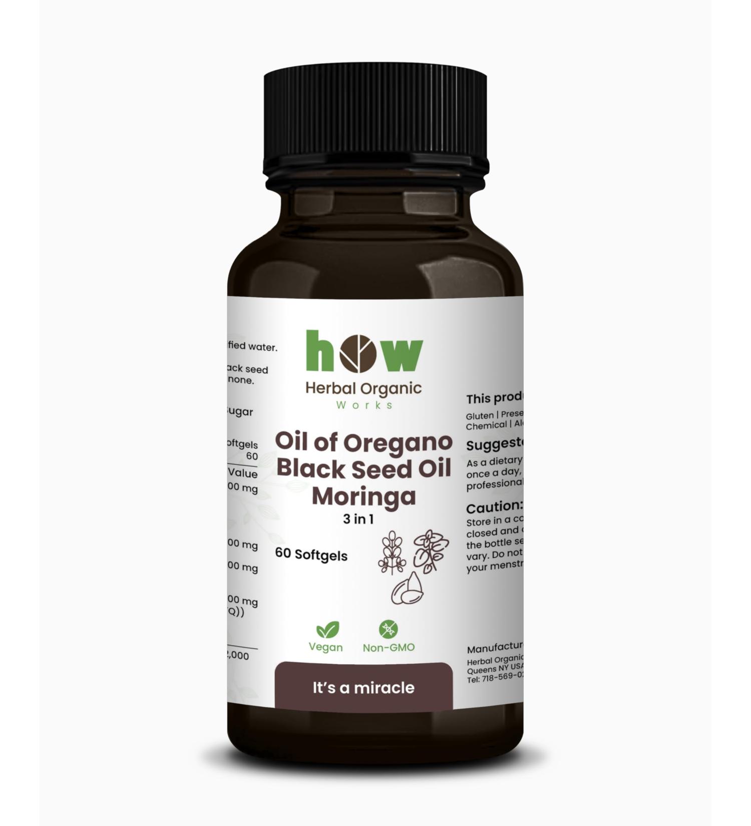 Oregano Oil Black Seed Oil & Moringa Softgels 60 Vegan Capsules | Herbal Blend Dietary Supplement | Non-GMO Sugar-Free Diabetic-Friendly - Buy Online on GoSupps.com