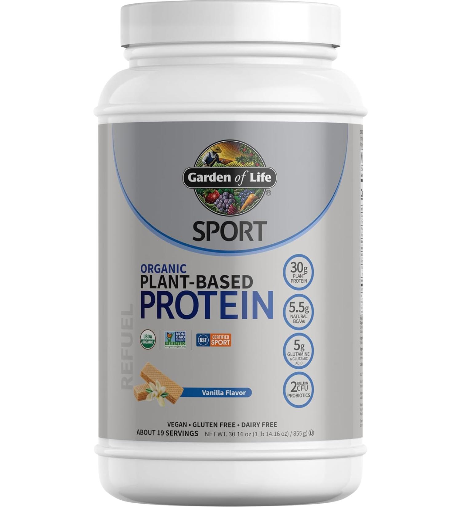 Organic Vegan Protein Powder, Vanilla Protein Powder with Probiotics, BCAAs, 30g Plant Protein, NSF Certified, Gluten Free & Sport, Non GMO, Garden of Life Sport Protein Powder - 19 Servings - Buy Online on GoSupps.com