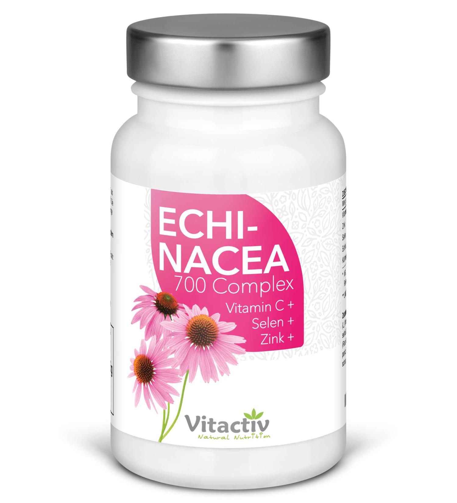 VITACTIV Echinacea 700 Complex - Vegan Immune Support with Selenium Zinc & Vitamin C - High Dosage Laboratory Tested 60 Capsules for International Shipping - Buy Online on GoSupps.com