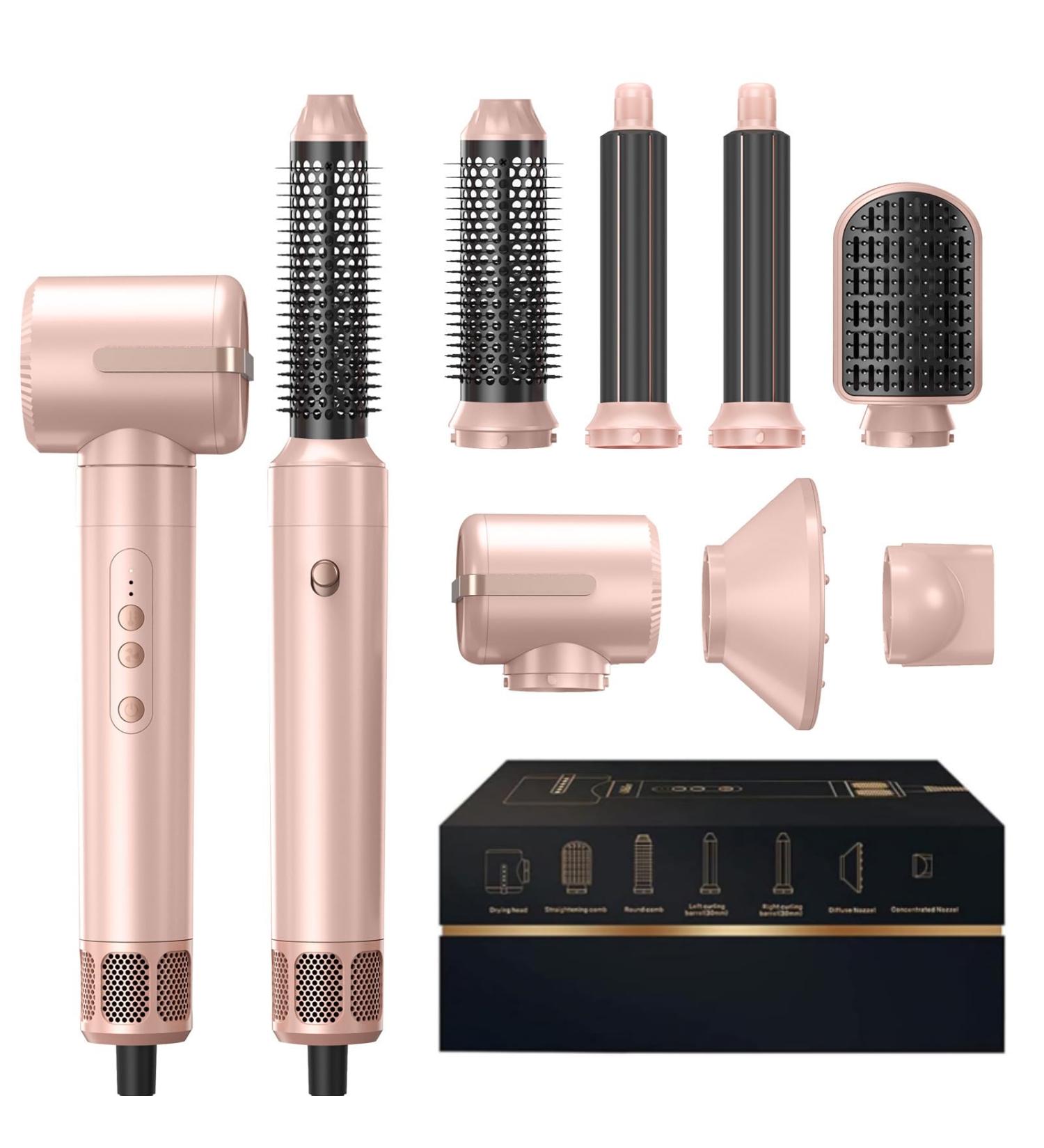 7-in-1 Hair Blow Dryer Brush - Hot Air Multistyler Ionic Curling Iron & Diffuser - Automatic Rotating Thermal Brush - Rechargeable Styling Tools in Rose Pink - Buy Online on GoSupps.com