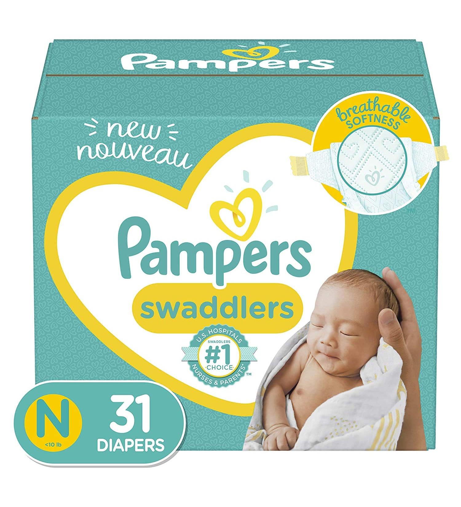 Pampers Swaddlers Newborn Diapers Size 0 (10 lb) | 31 Count Jumbo Pack - Gentle Disposable Baby Diapers - Buy Online on GoSupps.com