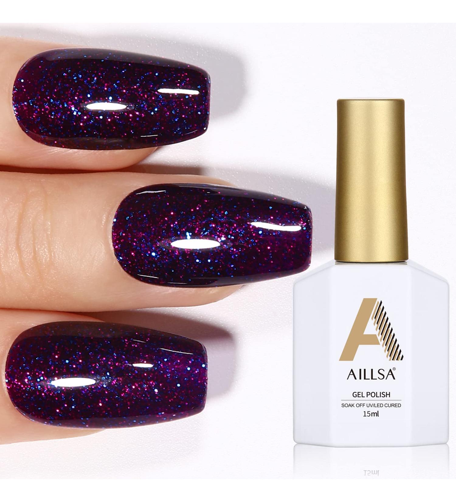 AILLSA Glitter Gel Nail Polish - Reflective Purple 15 ML - Sparkly Gel Soak Off UV/LED - Manicure Salon & Home Use - Gift for Her - Buy Online on GoSupps.com