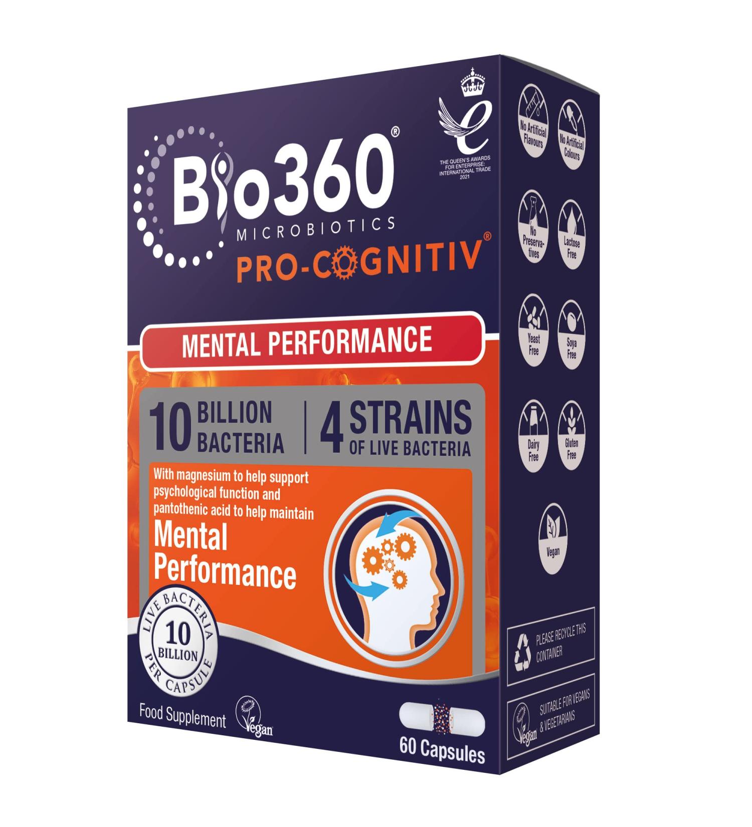 Natures Aid Bio360 Pro-Cognitiv 60 Capsules - Mental Performance Formula with 10 Billion Bacteria - Buy Online on GoSupps.com