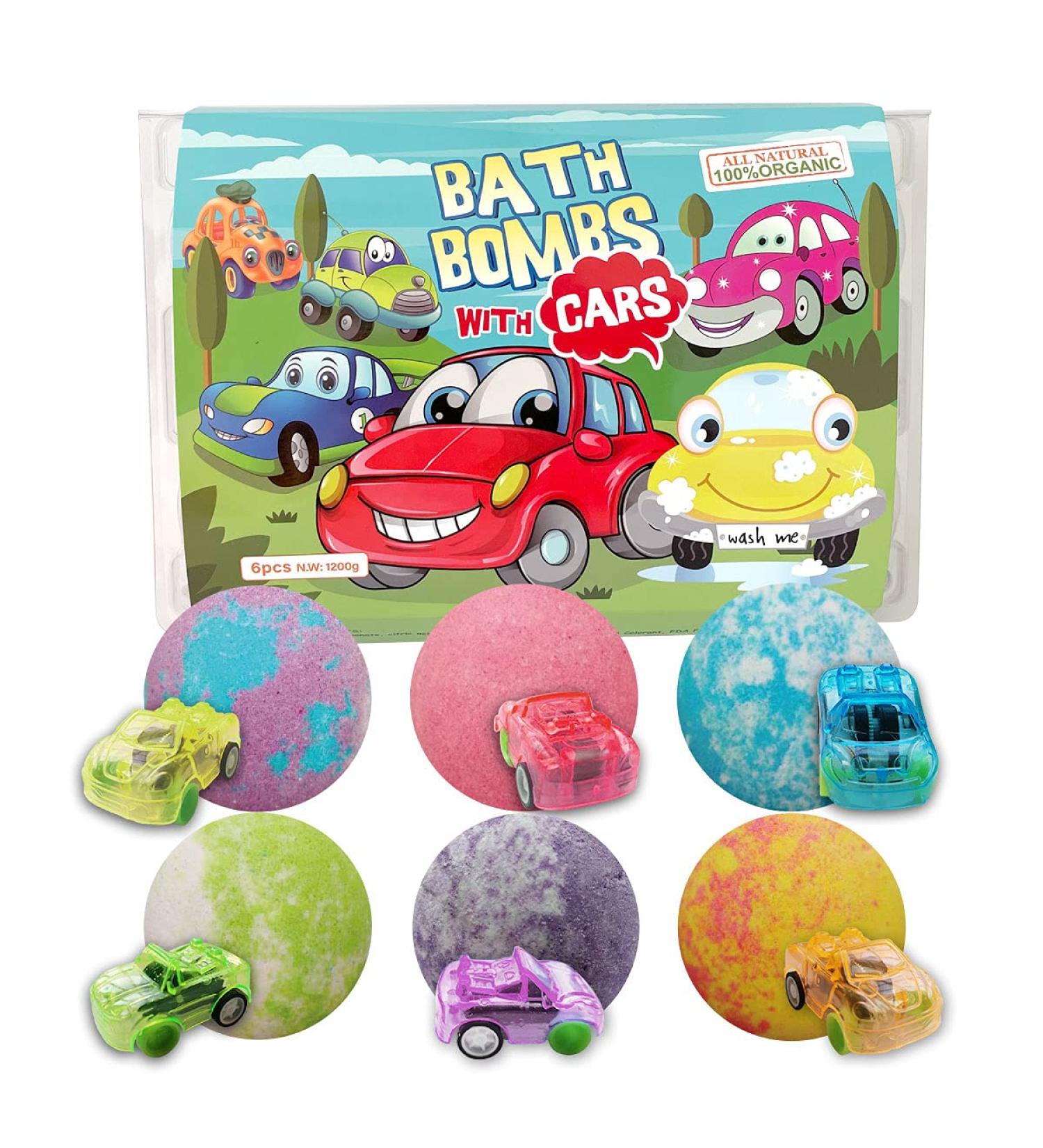 CF Natural Daily Cars Bath Bomb Gift Set - 6 Pack 7oz Huge Bath Bombs for Kids | Organic Rich Foam, Strong Fizzie Formula | With Pull-Back Cars Inside | Children's Bath Time Fun - Buy Online on GoSupps.com