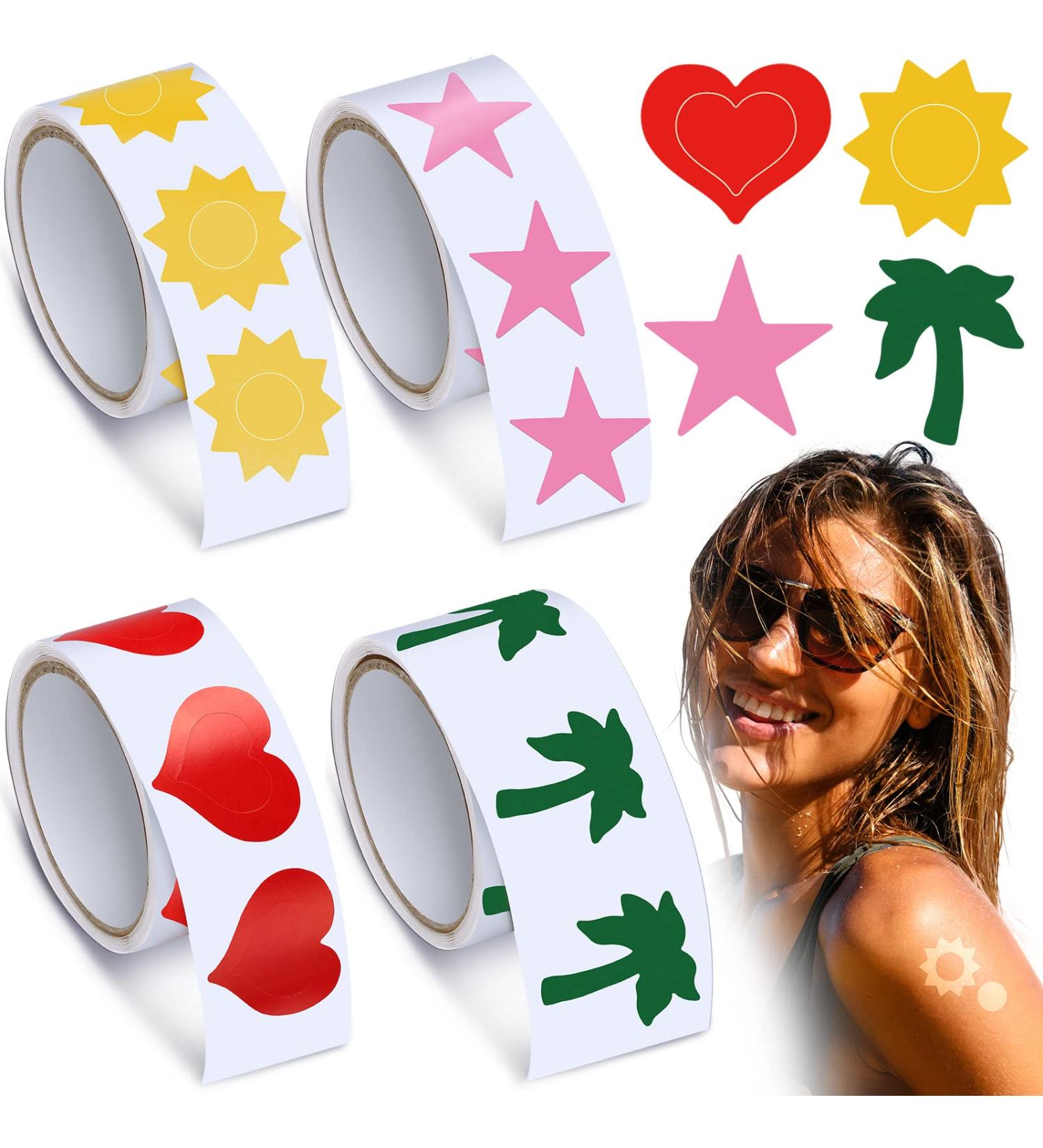 400-Piece Tanning Bed Stickers for Body, Funny Heart Labels, Self-Adhesive Sun Tan Stickers, 100 Pieces Per Roll - 1.2 x 0.8 Inches - Buy Online on GoSupps.com