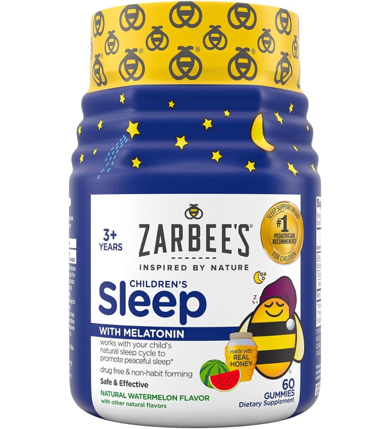 Zarbee's Kids Melatonin Gummy 1mg Childrens Sleep Aid Supplement Drug-Free & Effective Sleep Supplement for Children Ages 3 and Up Non-Habit Forming Natural Watermelon Flavor 60 Gummies - Buy Online on GoSupps.com