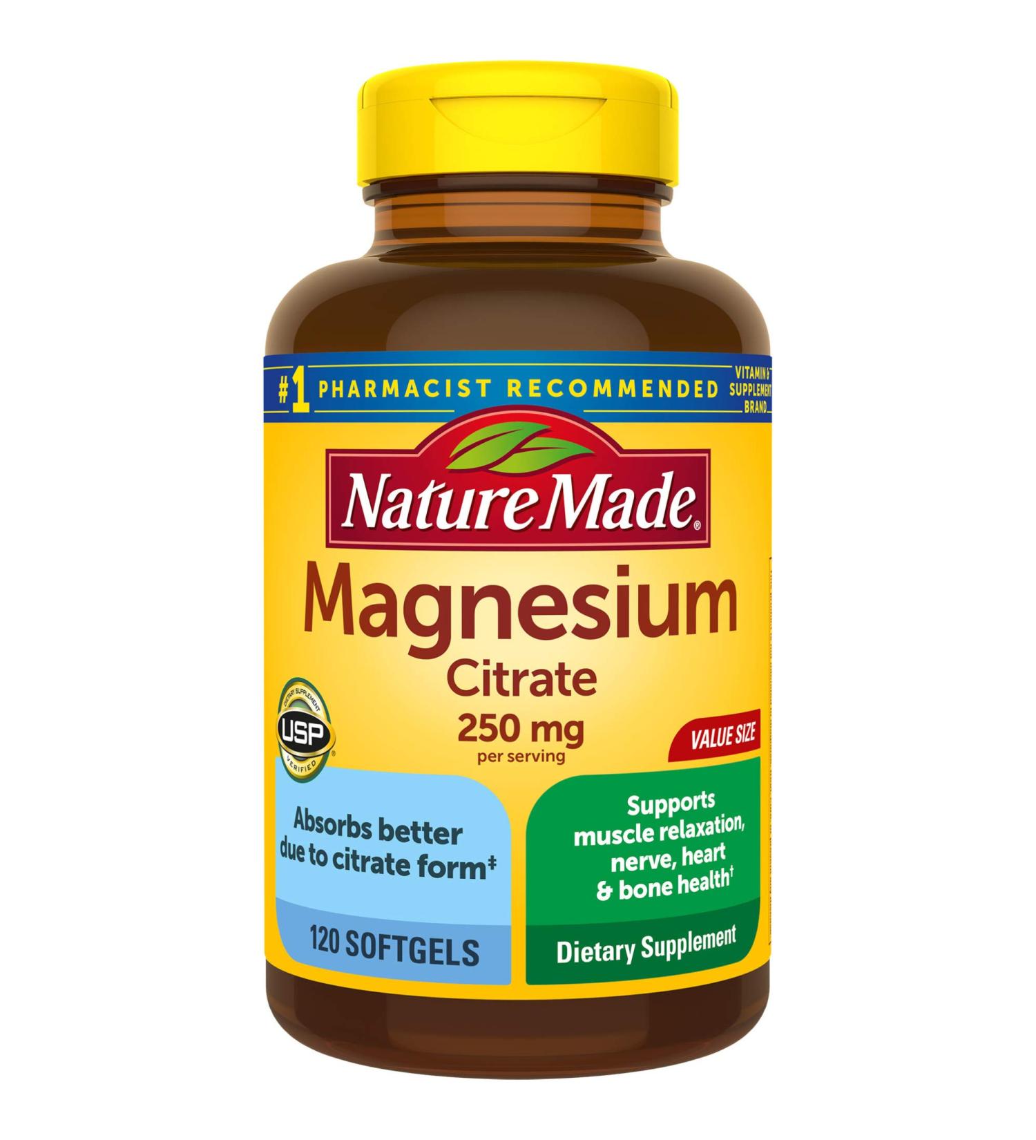 Nature Made Magnesium Citrate 120 Softgels - Supports Muscle, Nerve & Heart Health - Buy Online on GoSupps.com