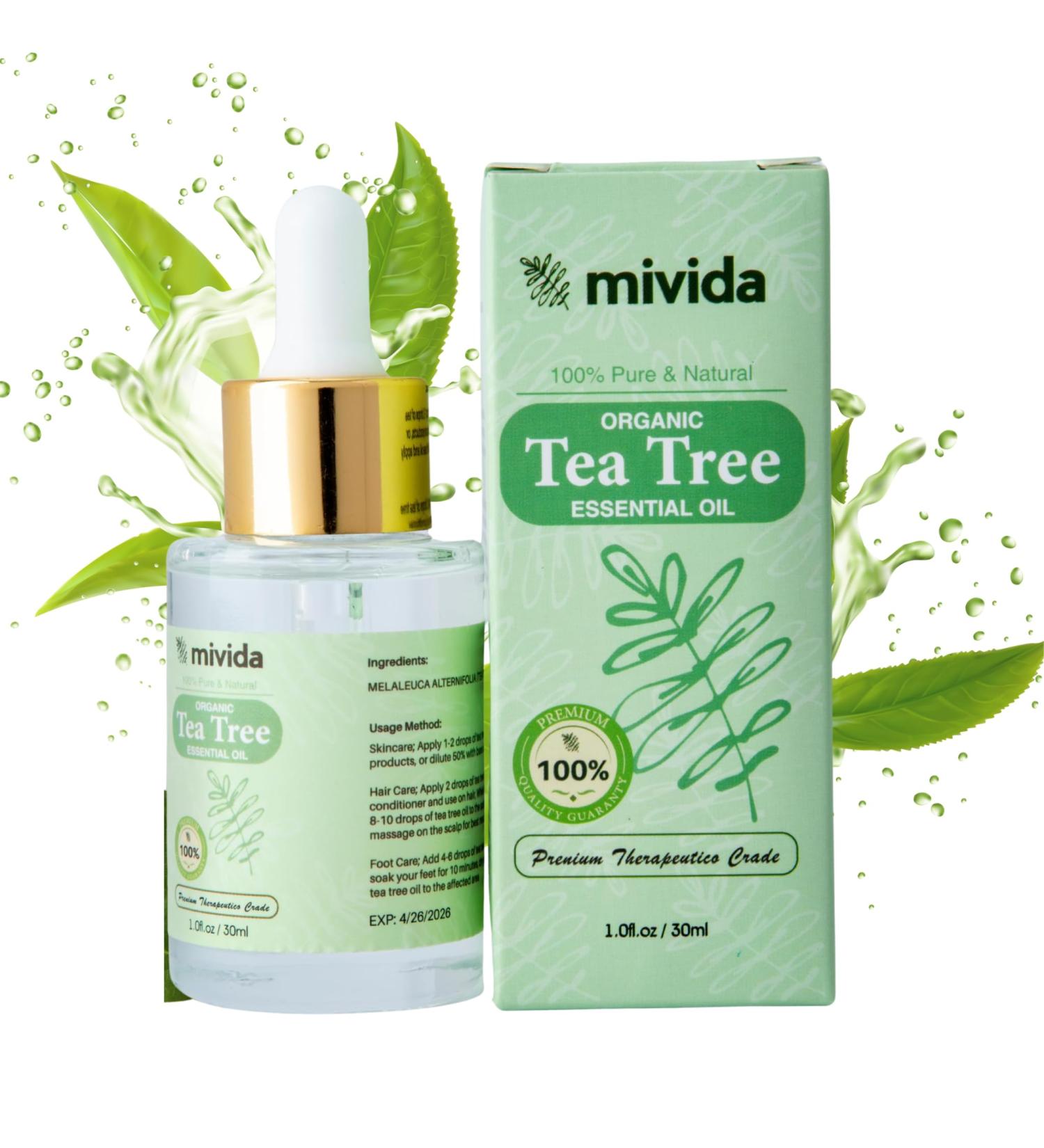 mivida Organic Tea Tree Oil | 100% Pure Premium Grade Oil for Skin Hair Nails & Feet | 1oz / 30ml - International Shipping Available - Buy Online on GoSupps.com