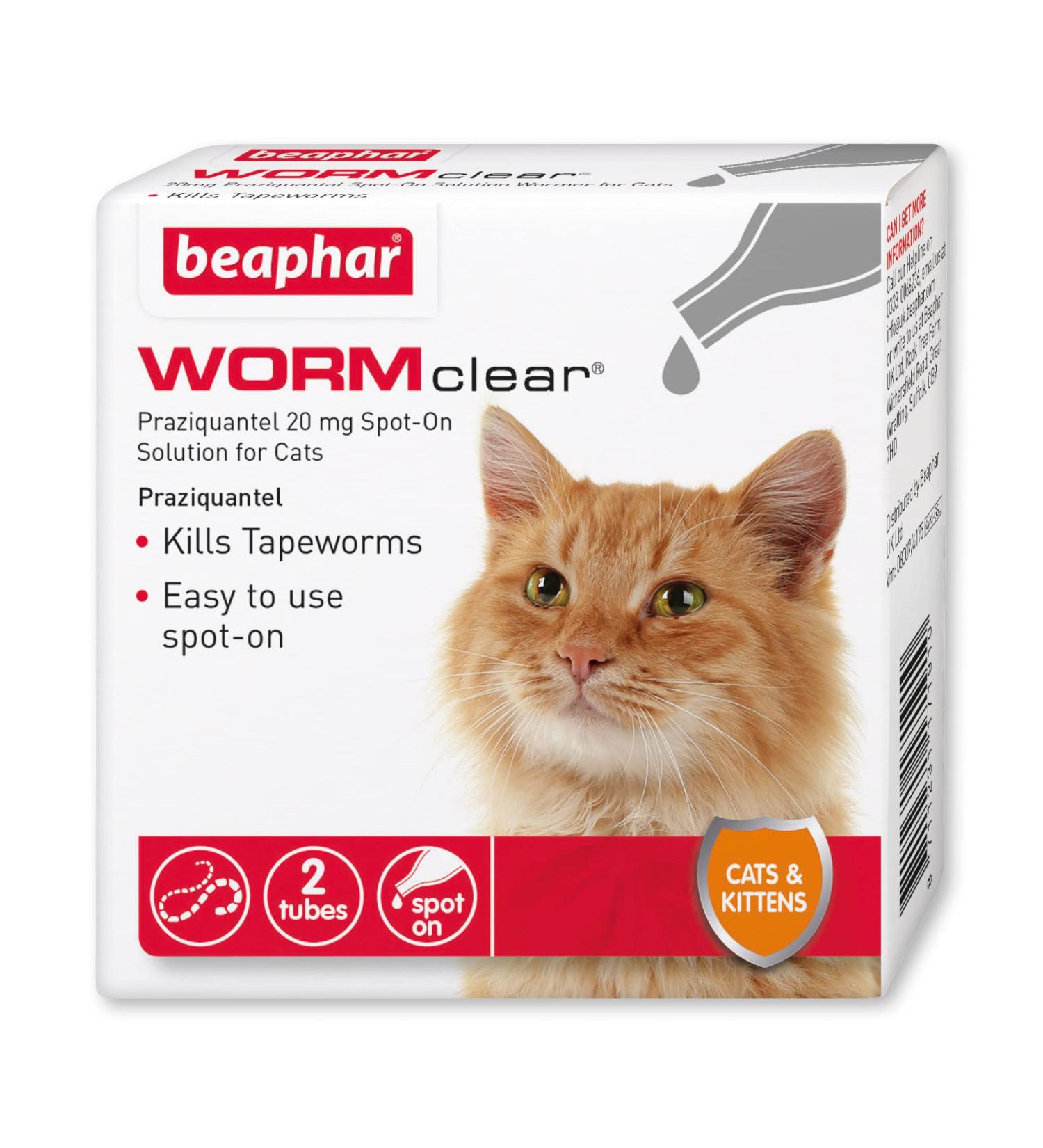 Beaphar WORMclear Spot-On for Cats | Kills Tapeworms | Vet Strength | Easy To Use | 2 Pipettes - Buy Online on GoSupps.com