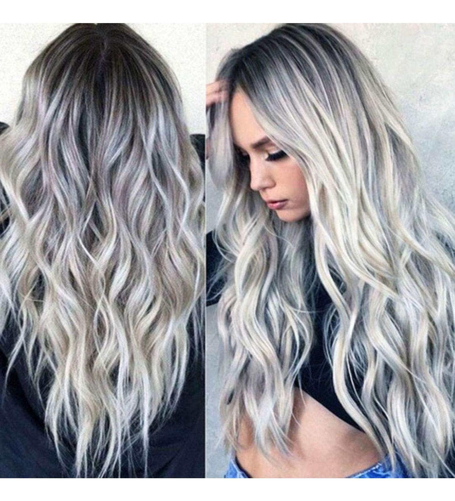 Ombre Silver Grey Wavy Synthetic Wig for Women | Long Heat Resistant Natural Look - ZH-10 - Buy Online on GoSupps.com